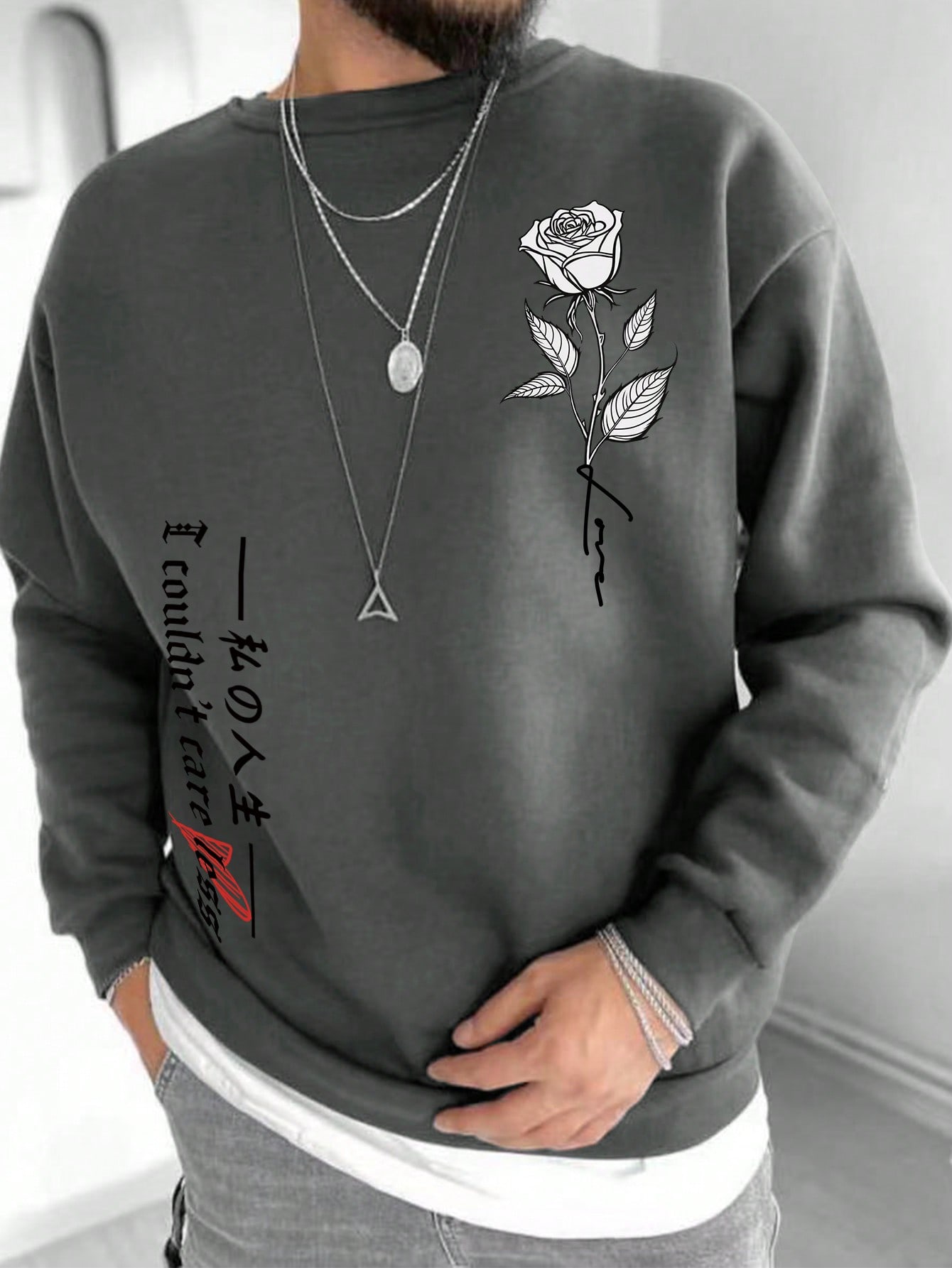 Manfinity Homme Men Floral & Letter Graphic Drop Shoulder Sweatshirt