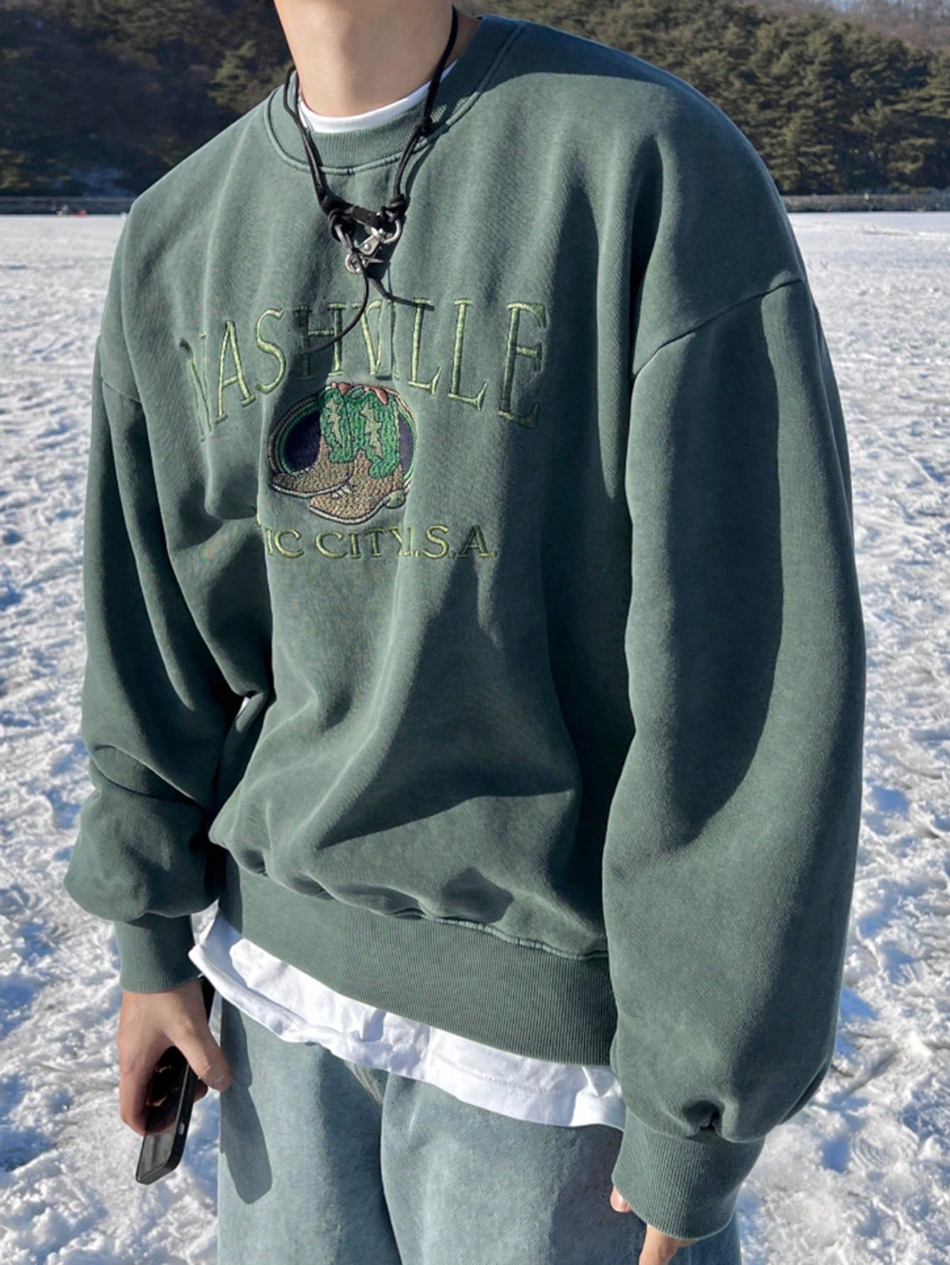 Men'S Autumn Winter Casual Sweatshirt With Letter Pattern Embroidery