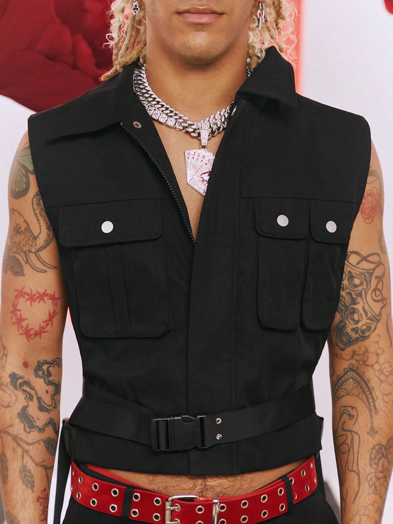 X The Future X Redefinition Men Flap Pocket Belted Vest Jacket