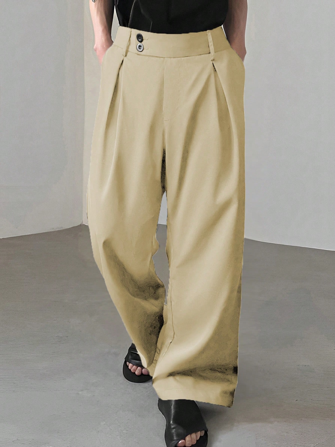 Manfinity Hypemode Loose Fit Men's Solid Color Pleated Wide Leg Pants