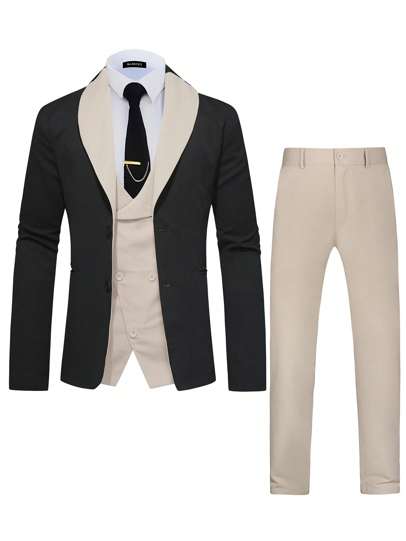 Manfinity Mode Men 1pc Shawl Collar Blazer & 1pc Suit Pants & 1pc Vest Blazer