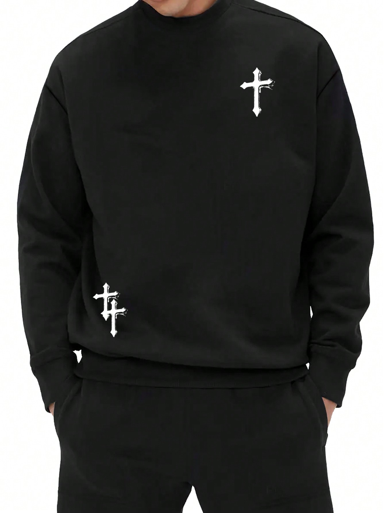 Men'S Cross Pattern Long-Sleeved Sweatshirt