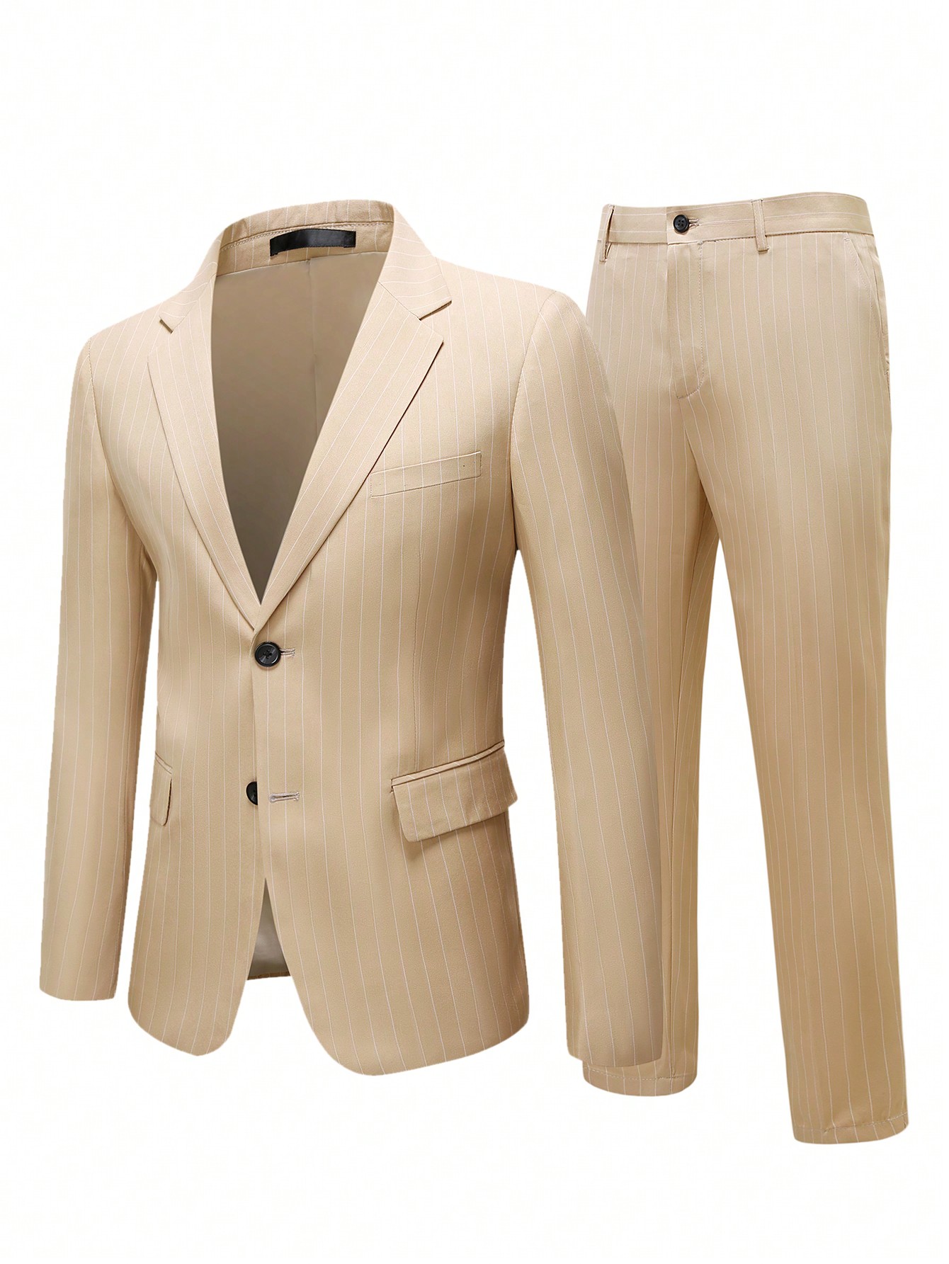 Manfinity Hypemode Men'S Striped Notched Lapel Single Breasted Blazer And Dress Pants Set