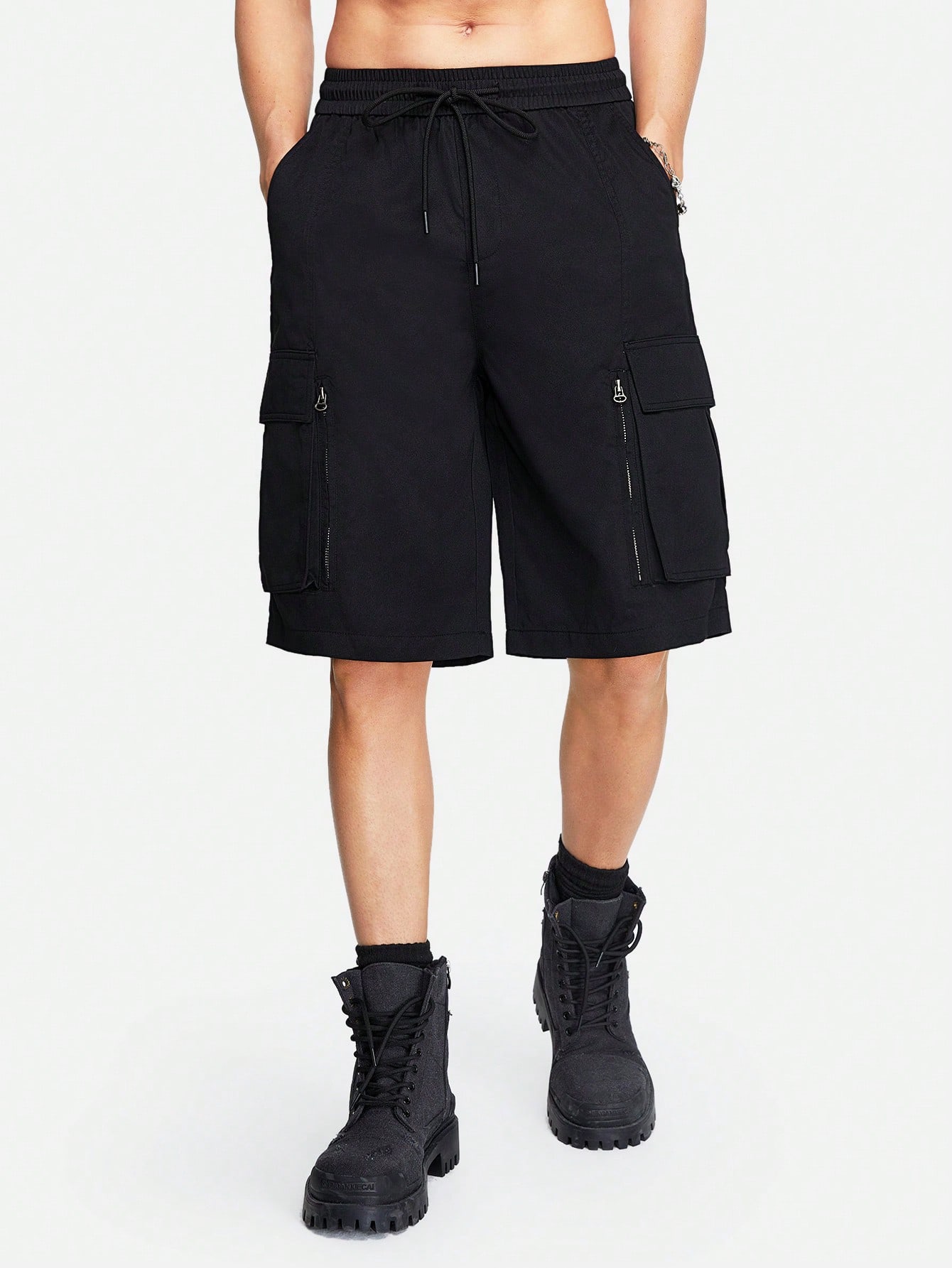 ROMWE Street Life Men's Multi-Pocket Zipper Closure Cargo Shorts