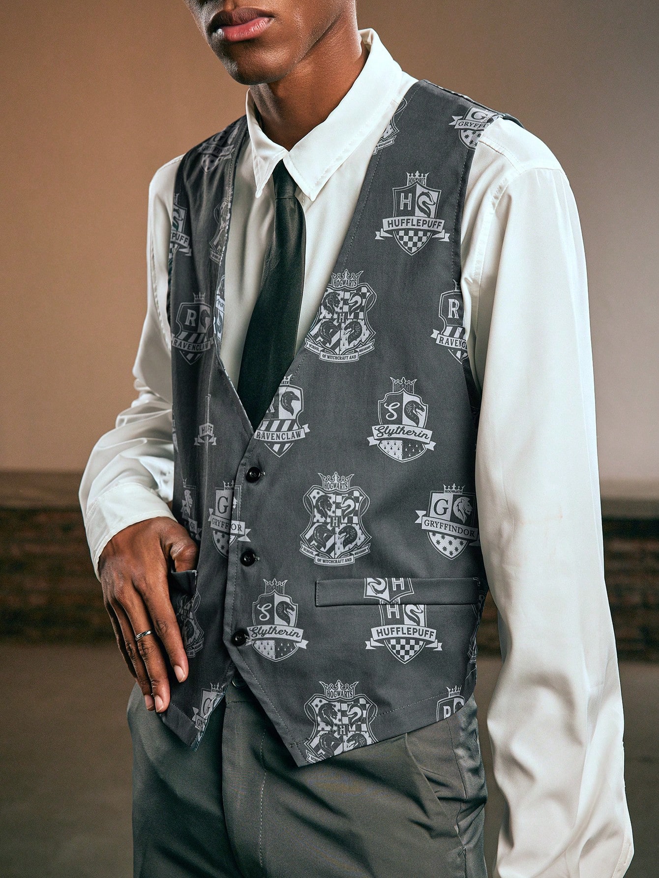 Harry Potter | ROMWE Men Printed Single Breasted Vest