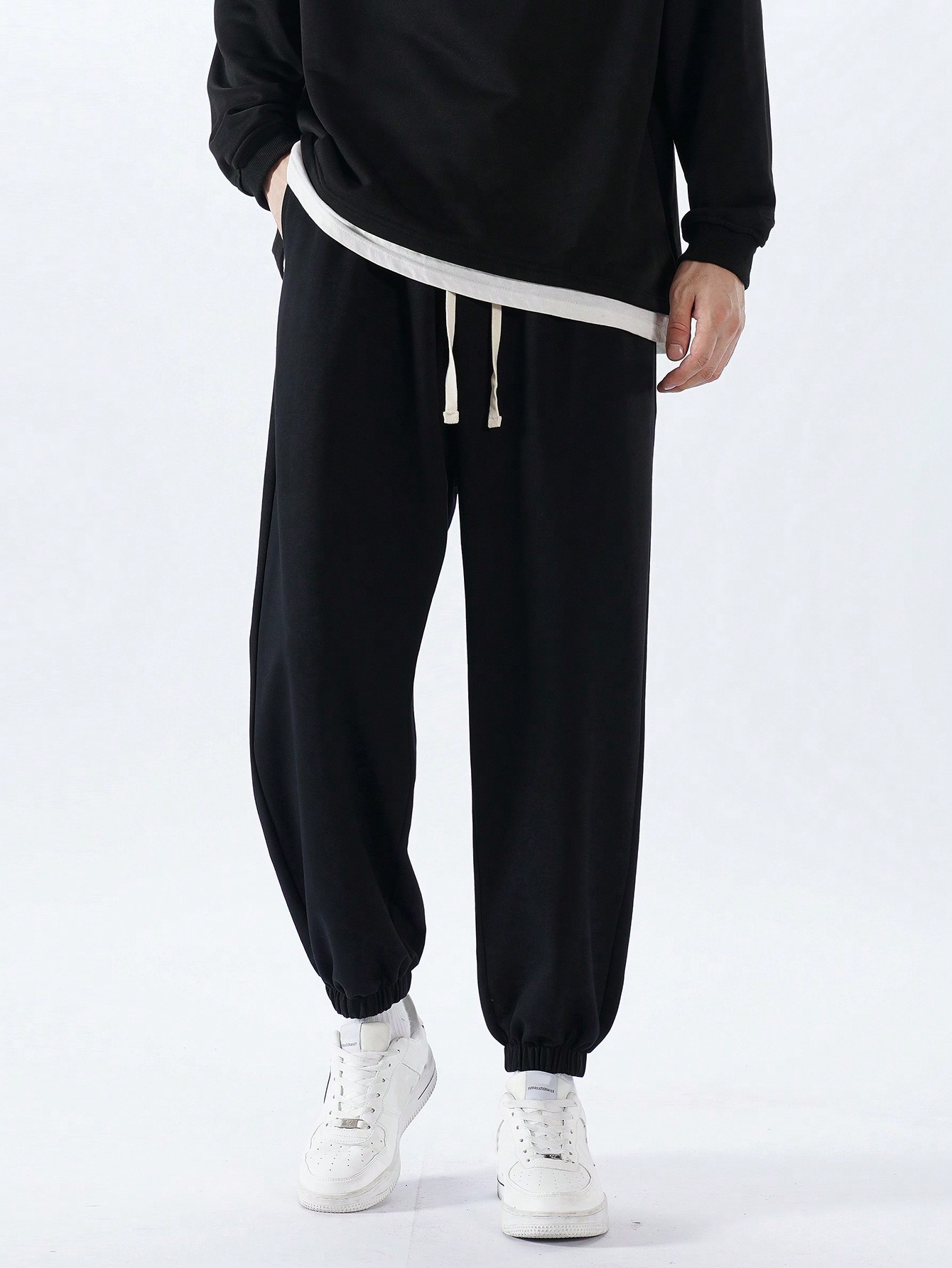 Men's Spring Ice Silk Drawstring Waist & Cuffs Long Pants