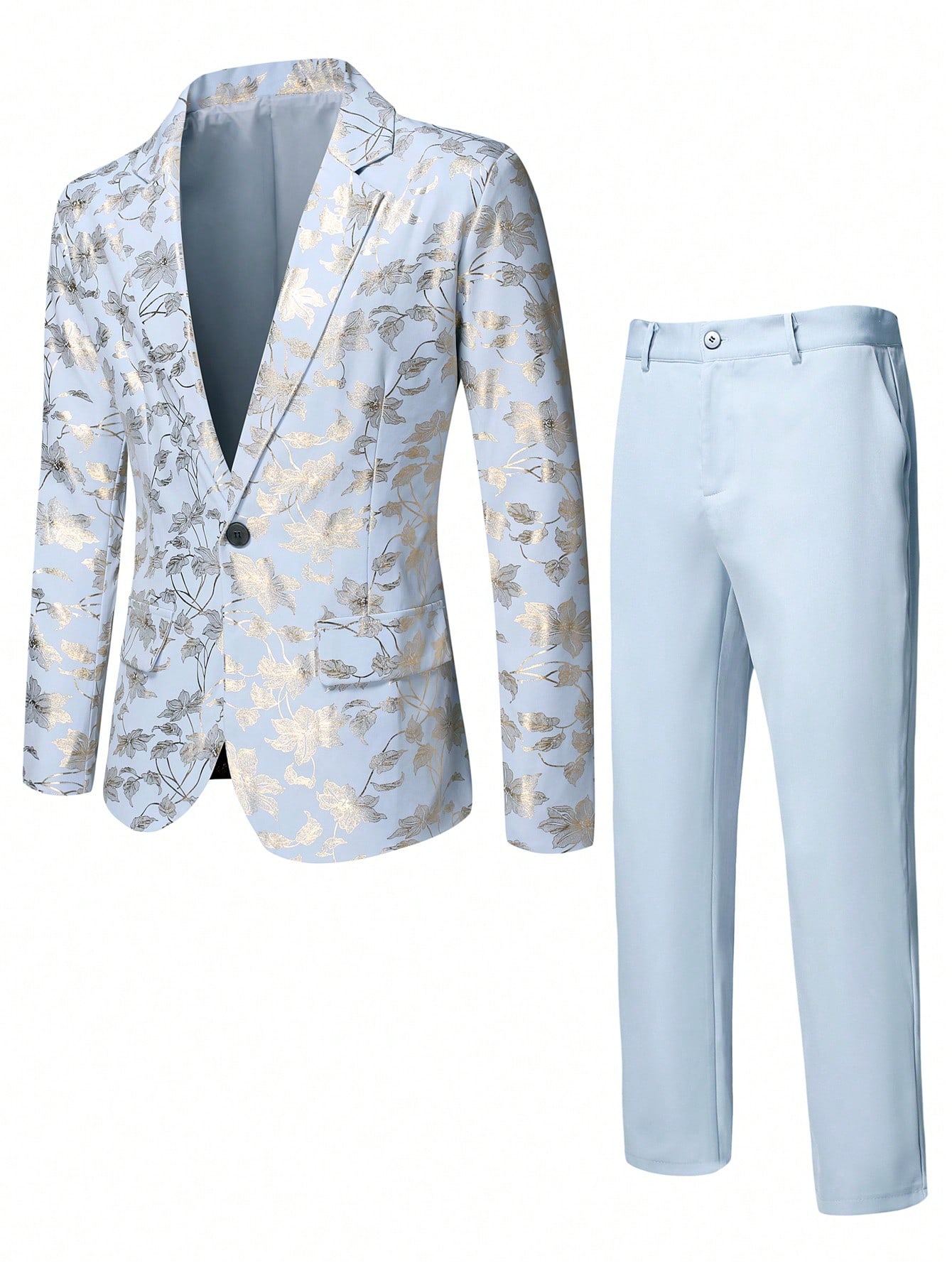 Manfinity Men Floral Jacquard Single Button Blazer & Suit Pants