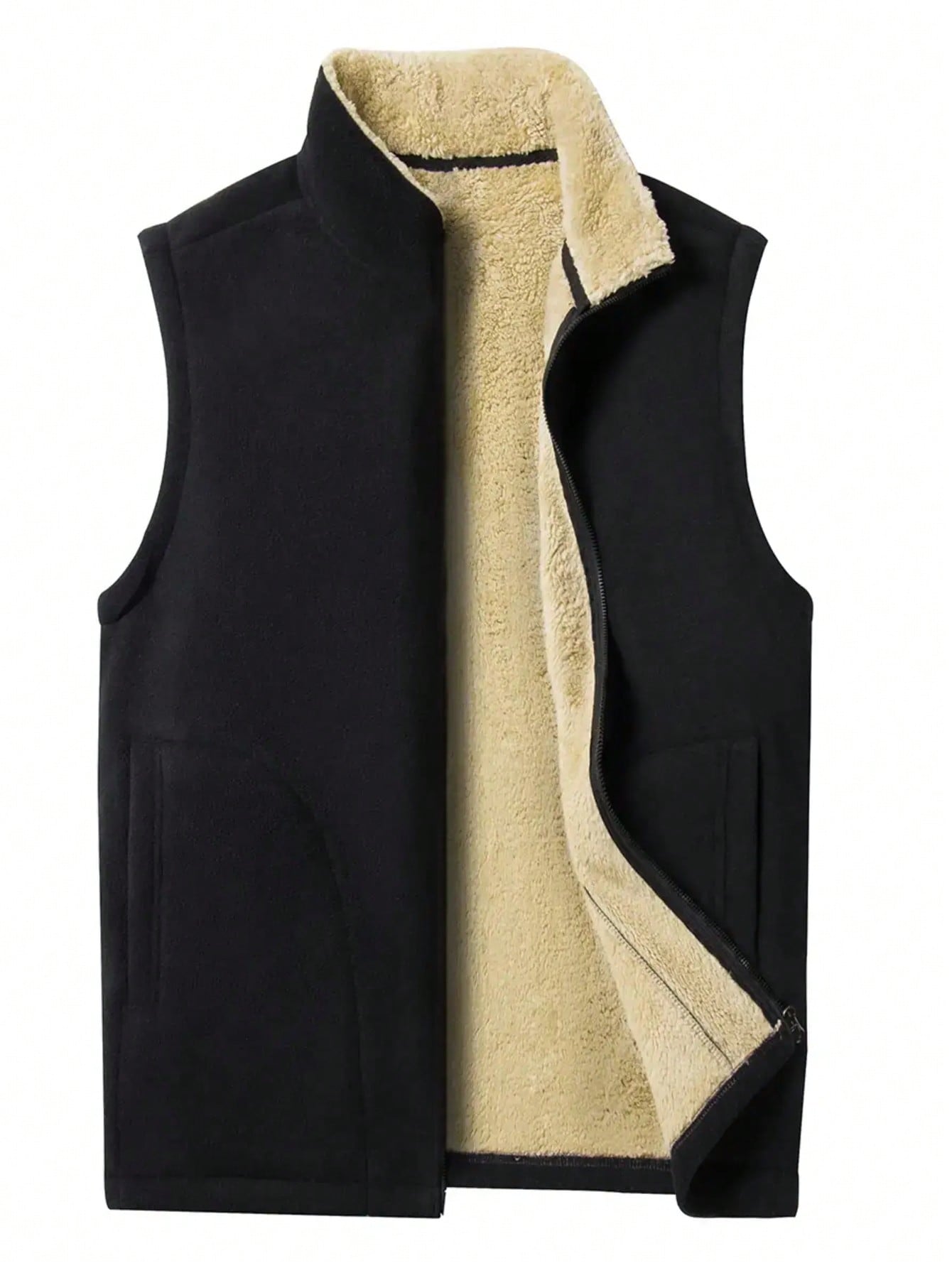 Men's Stand Collar Fleece Lined Vest Jacket For Fall/Winter