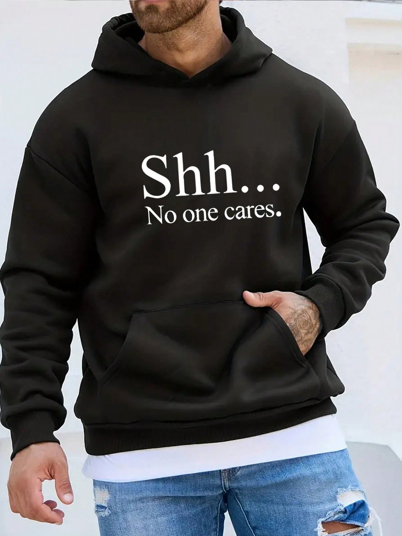 Men's Slogan Print Long Sleeve Hooded Sweatshirt