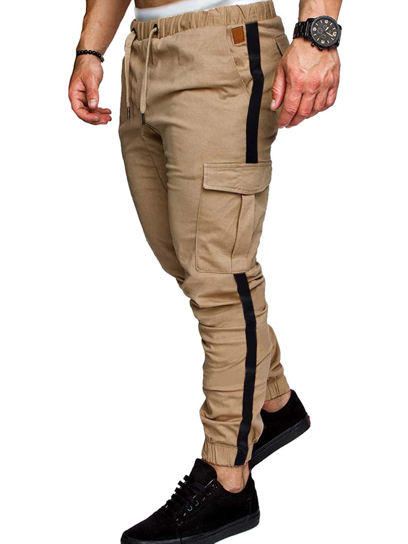 Manfinity Homme Loose Men's Side Taped Drawstring Cargo Pants