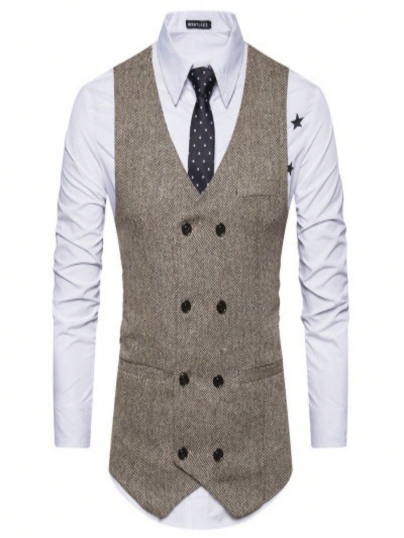 Men Spring And Autumn New Casual Fashion Wool Double-Breasted Vest