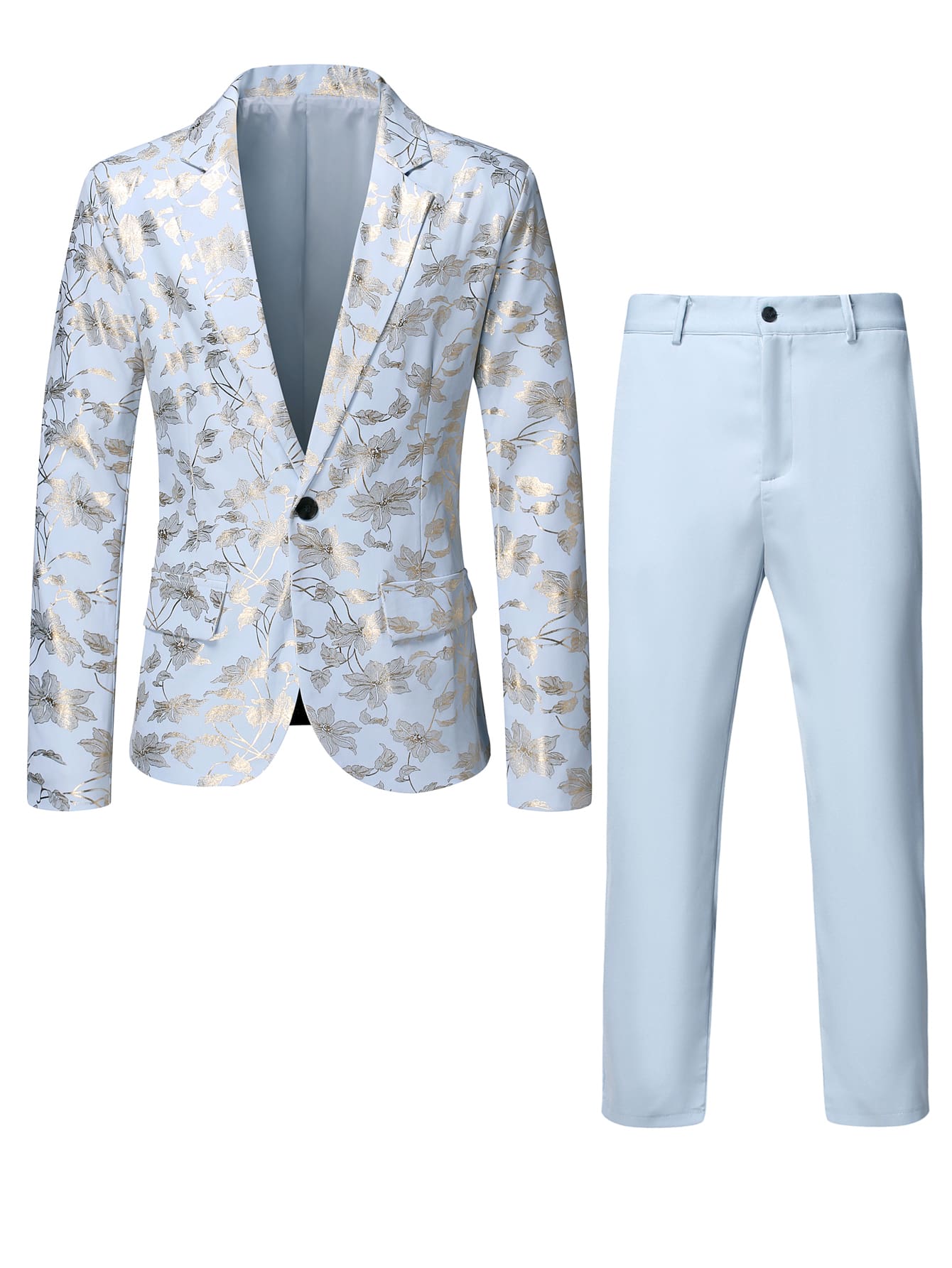 Manfinity Men Floral Jacquard Single Button Blazer & Suit Pants