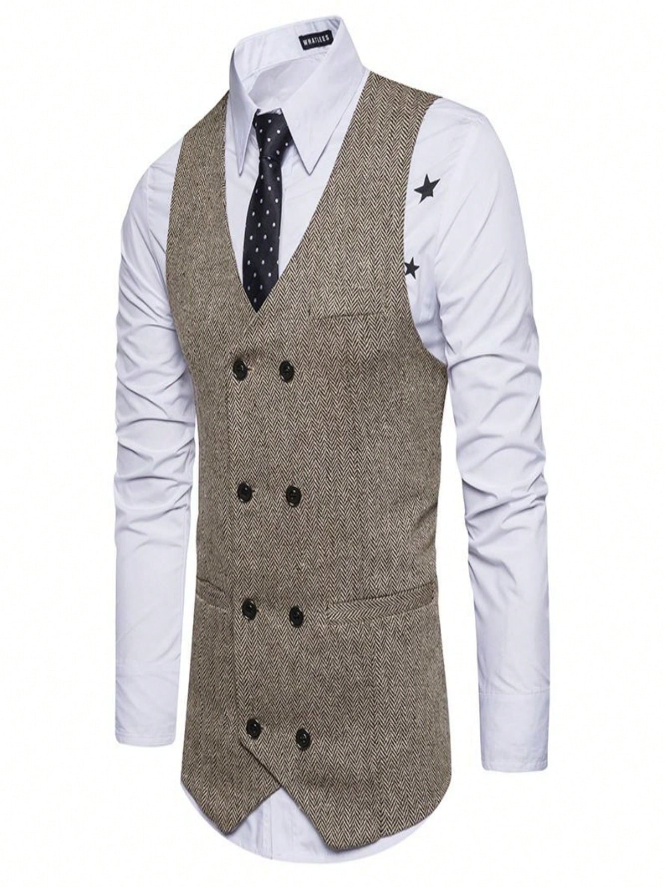 Men Spring And Autumn New Casual Fashion Wool Double-Breasted Vest