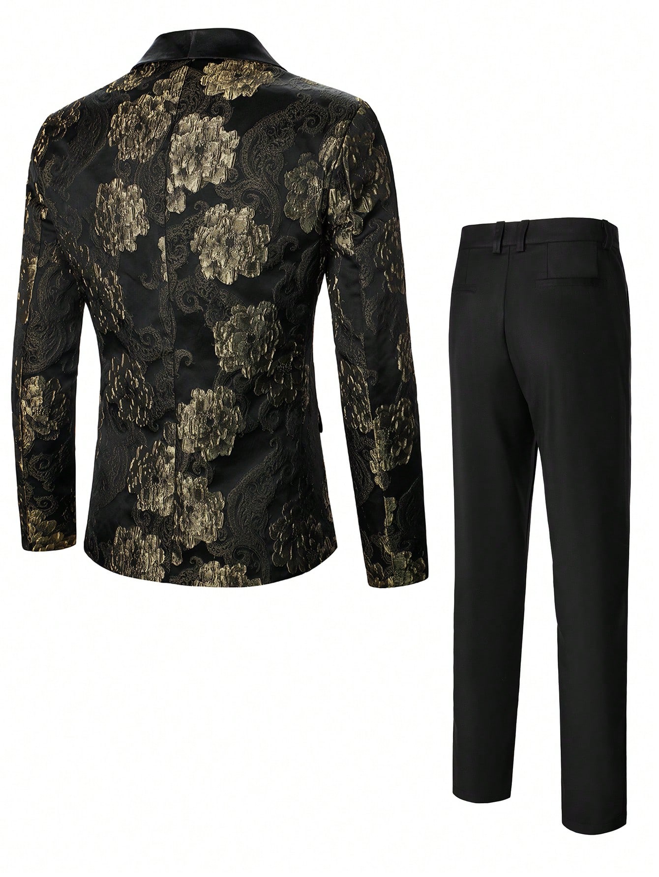 Manfinity AFTRDRK Floral Jacquard Shawl Collar Long Sleeve Suit Jacket And Pants Set For Men