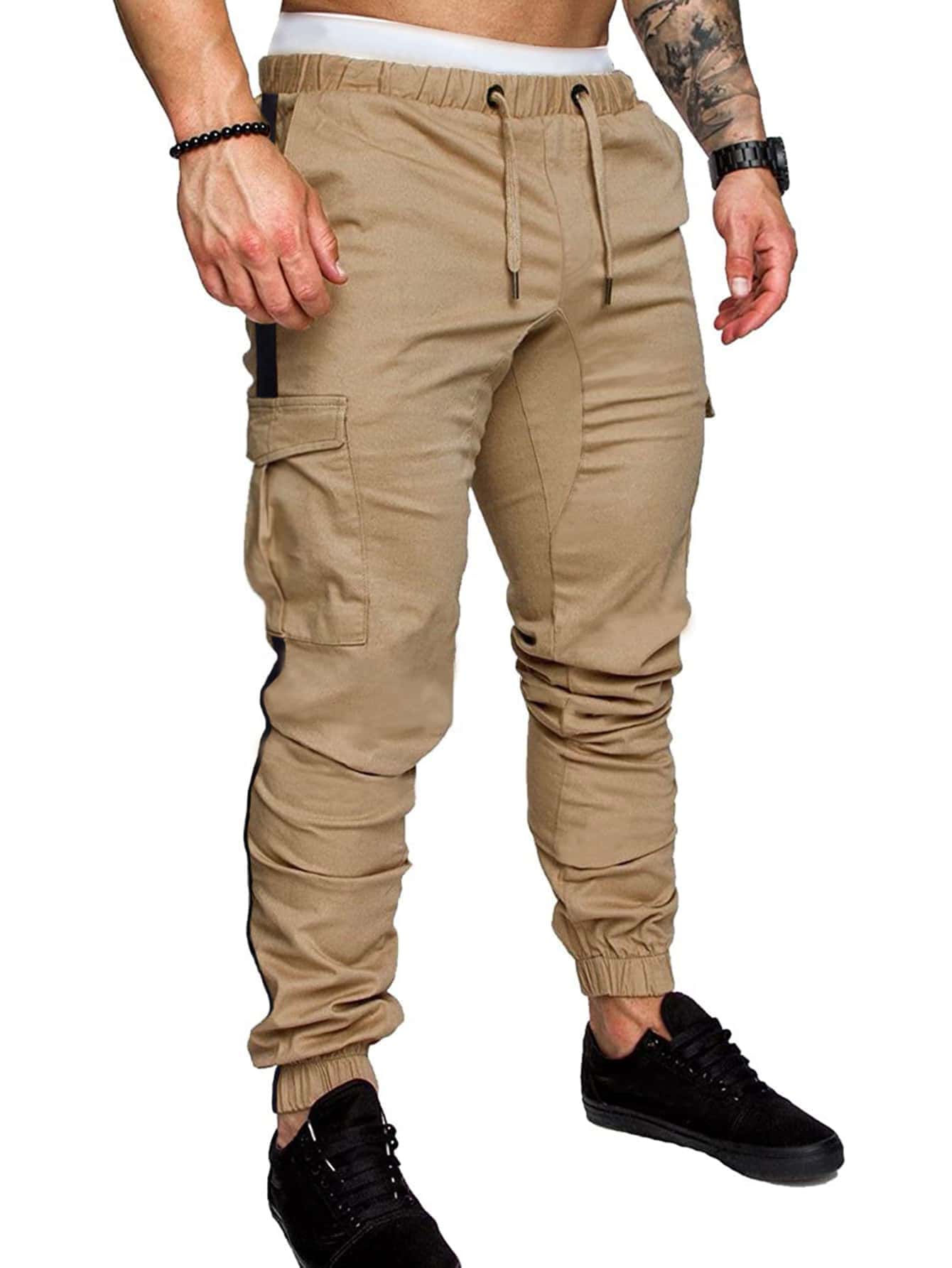 Manfinity Homme Loose Men's Side Taped Drawstring Cargo Pants