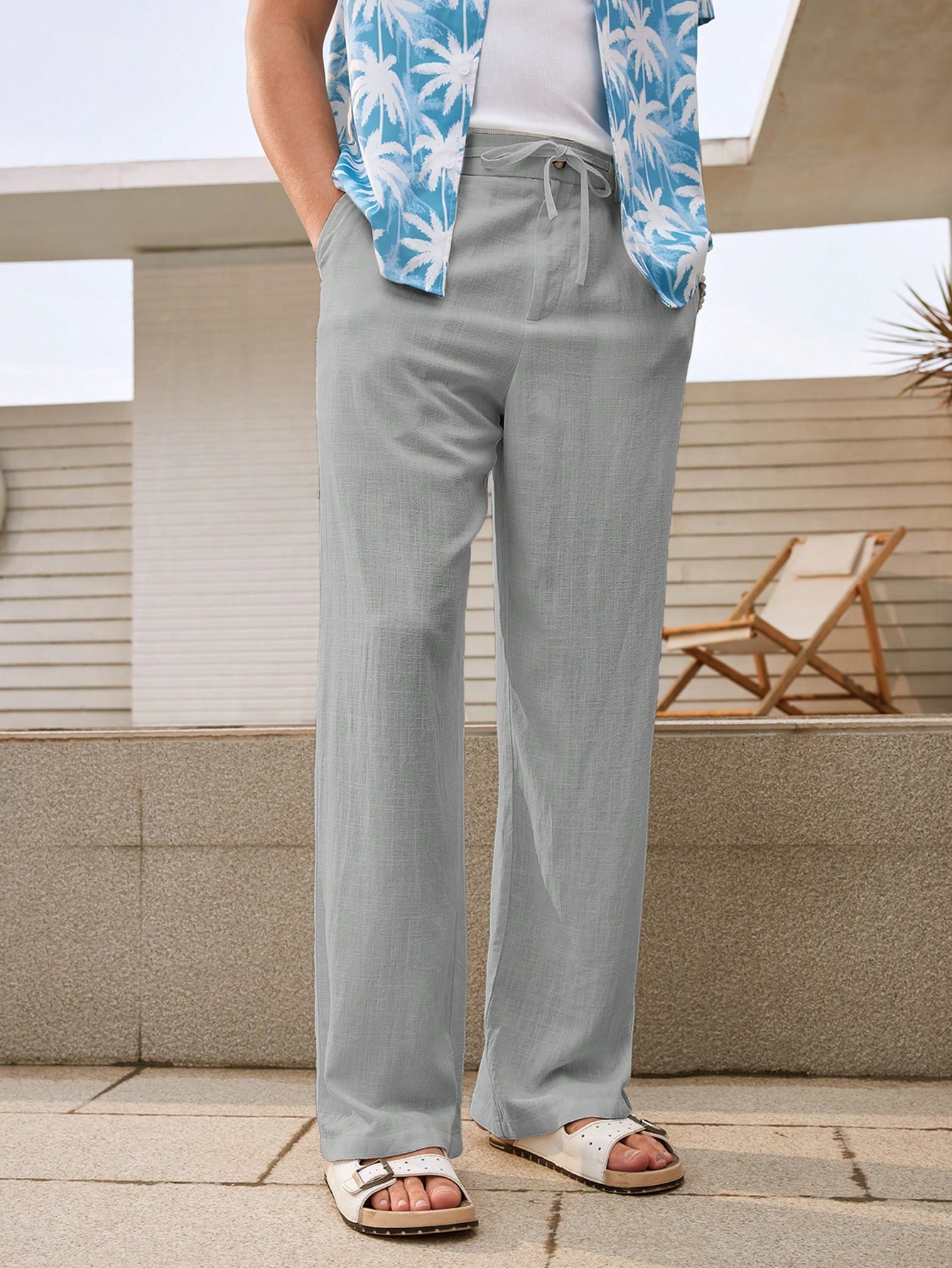 Manfinity VCAY Men's Solid Color Woven Casual Pants, Suitable For Spring And Summer