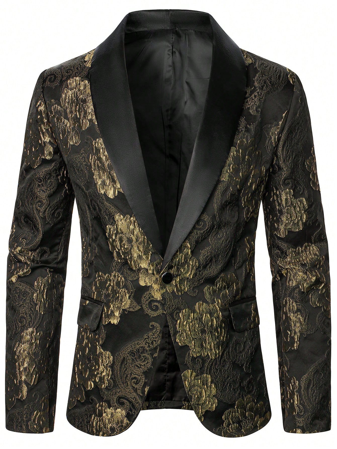 Manfinity AFTRDRK Floral Jacquard Shawl Collar Long Sleeve Suit Jacket And Pants Set For Men