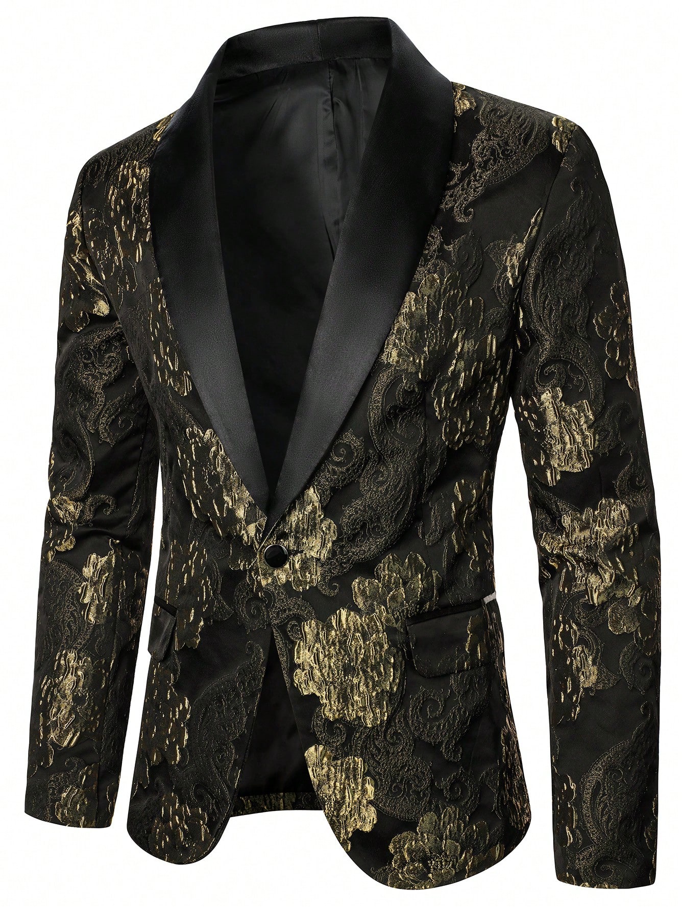 Manfinity AFTRDRK Floral Jacquard Shawl Collar Long Sleeve Suit Jacket And Pants Set For Men