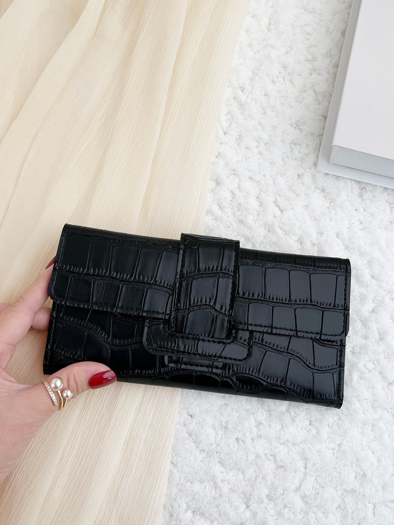 Crocodile Embossed Fold Over Long Wallet For Women Lightweight Modern Business Credit Card ID Card Money Cash Slot Business Casu