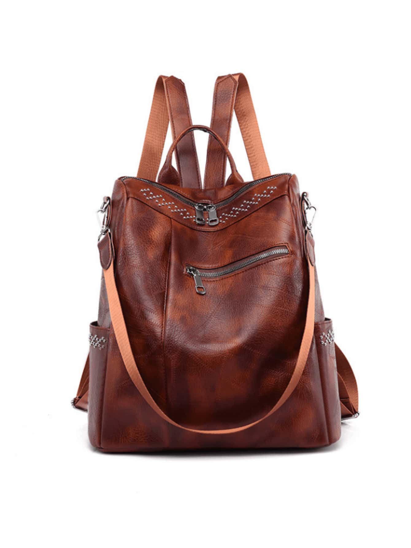 New Fashionable Women's Pu Leather Casual Korean Style Youth Large Capacity Vertical Backpack