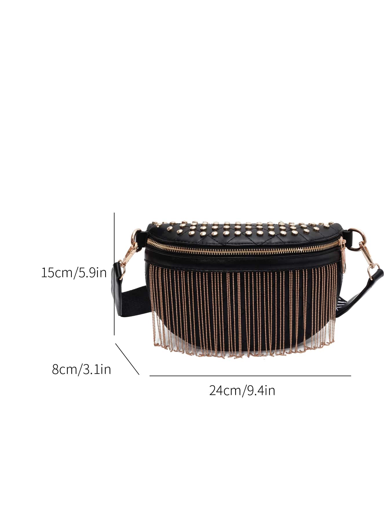 Fringe & Studded Decor Quilted Waist Bag