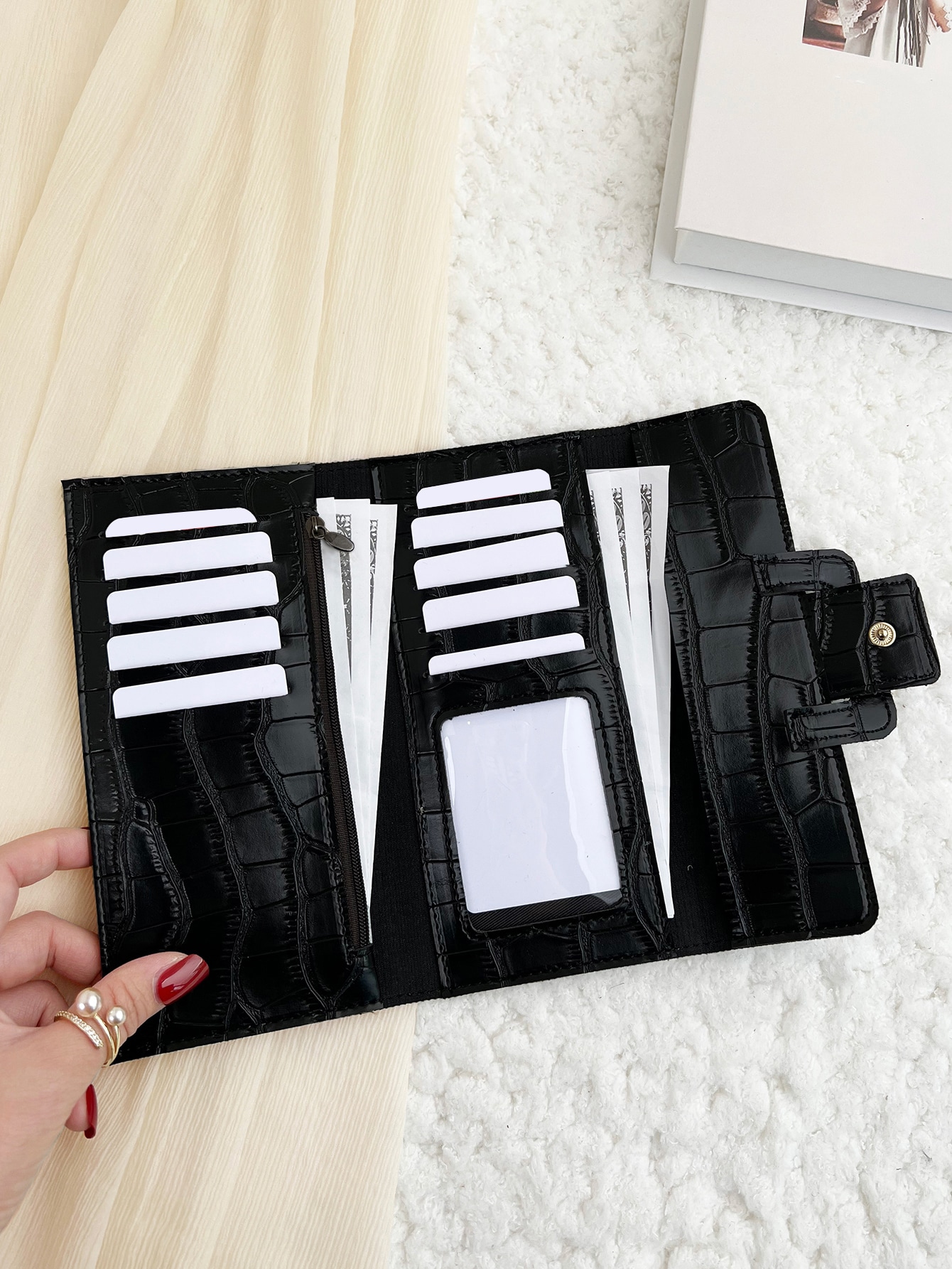 Crocodile Embossed Fold Over Long Wallet For Women Lightweight Modern Business Credit Card ID Card Money Cash Slot Business Casu