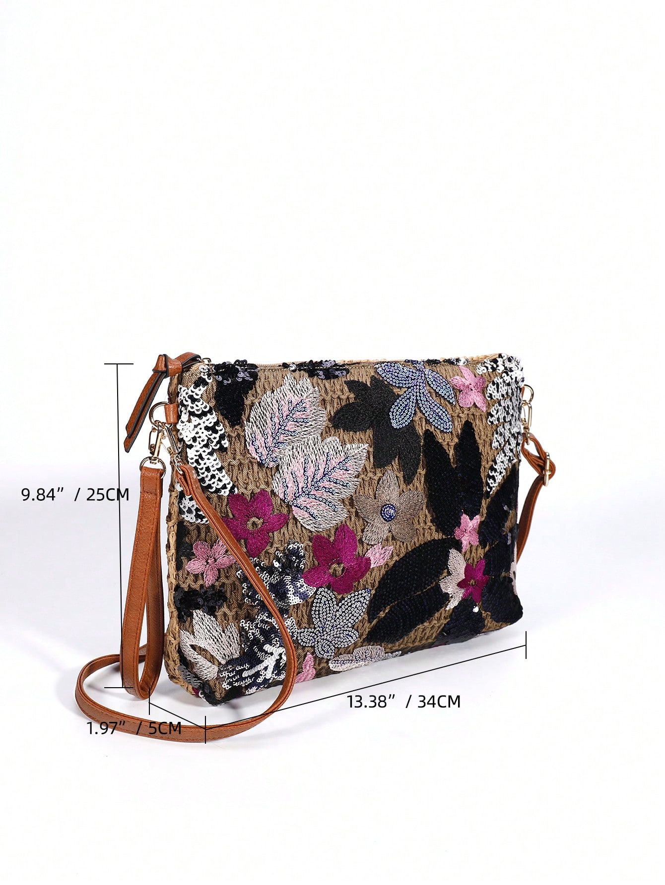 Cutting Random Glitter Embroidery Spliced Straw Beach Bag Women Fashion Color-Blocking Large Capacity Clutch Handbag Woven Zippe