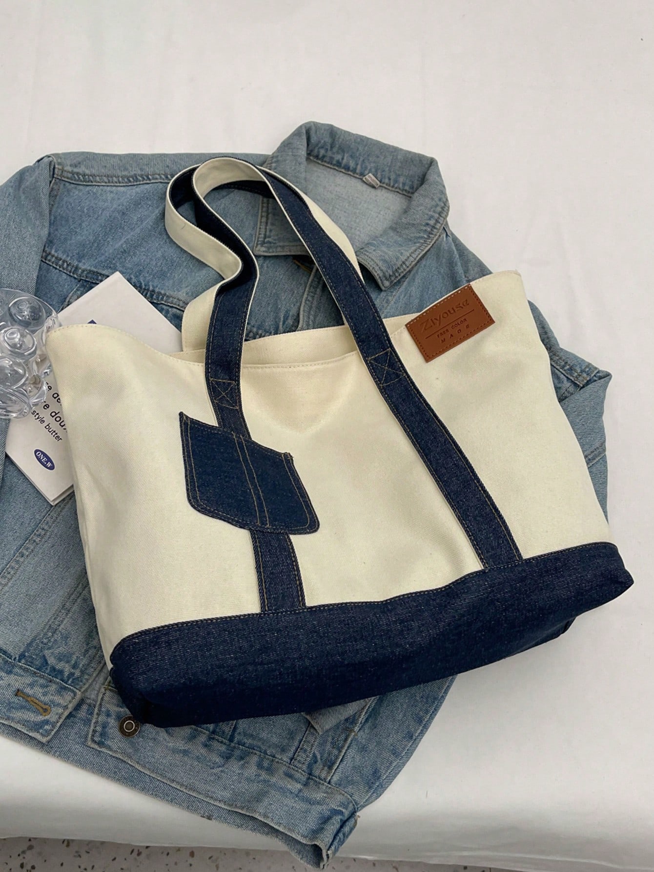 1pc Canvas Tote Bag With Large Capacity And Simple Fashionable Design For Students, Men And Women Top Handle Bag Shopping Bag Tr