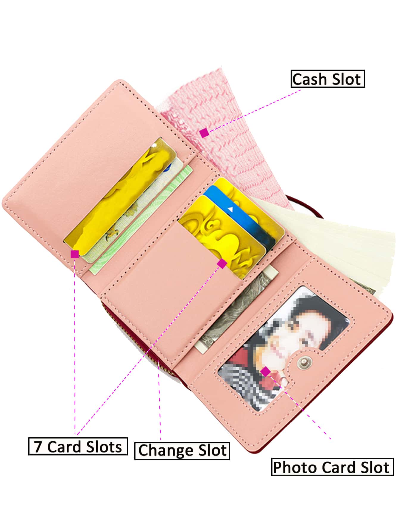 Women's Wallet Foldable Card Holder Wallet Short Fashion Embroidery Heart Coin Purse Portable Money Cash White-Collar Workers Fo