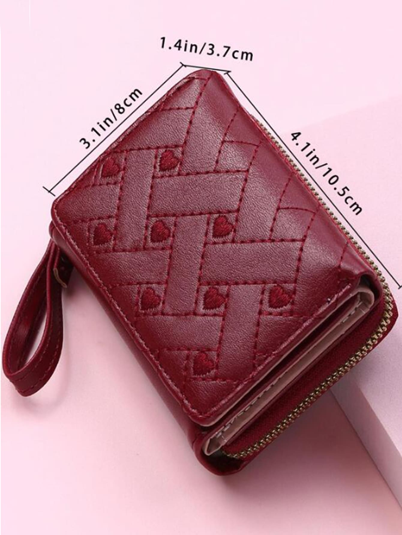 Women's Wallet Foldable Card Holder Wallet Short Fashion Embroidery Heart Coin Purse Portable Money Cash White-Collar Workers Fo