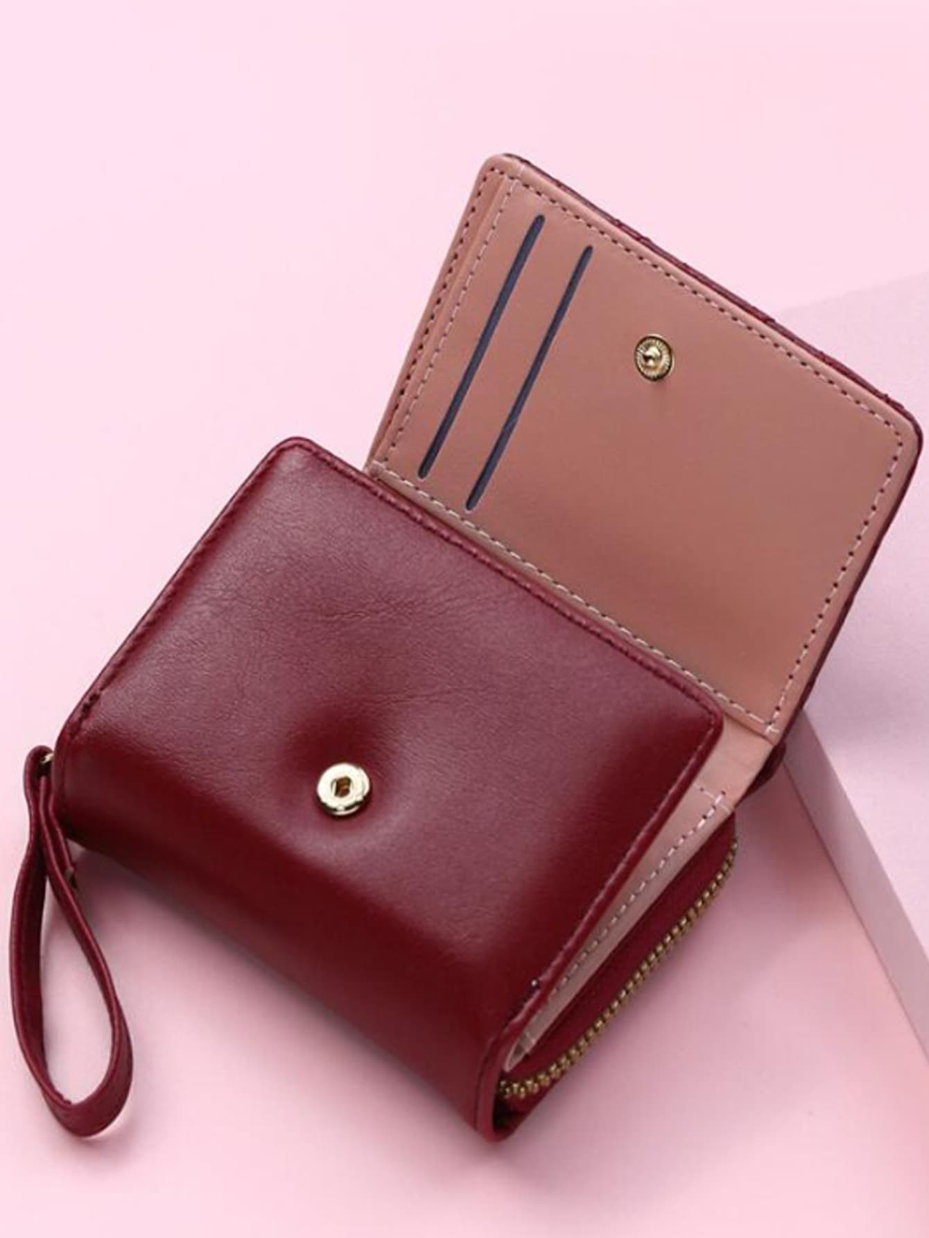 Women's Wallet Foldable Card Holder Wallet Short Fashion Embroidery Heart Coin Purse Portable Money Cash White-Collar Workers Fo