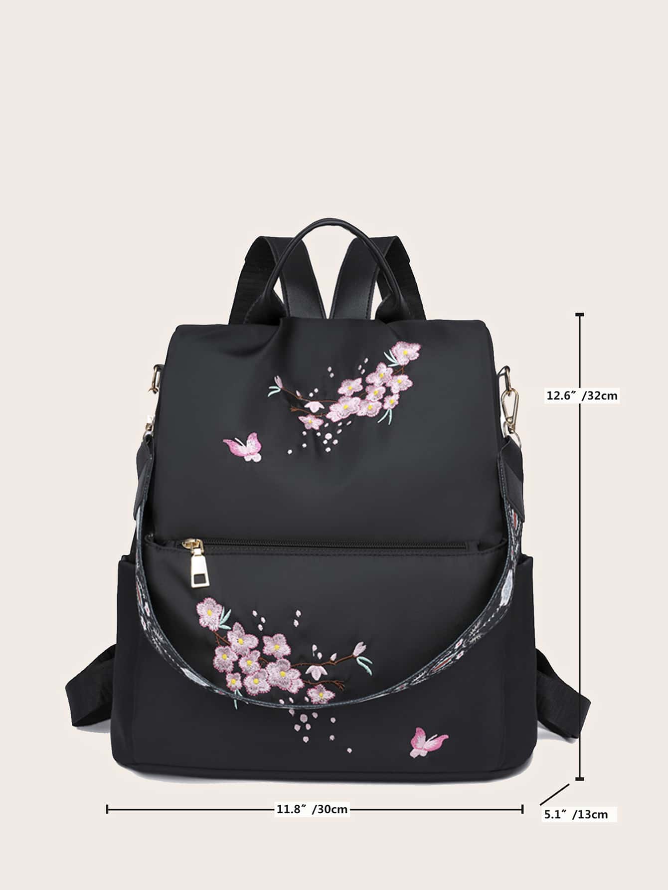 Women's Floral Embroidery Backpack Single Shoulder Dual-Use Casual Backpacks, Fashion Front Pocket Preppy Style Lightweight Dura