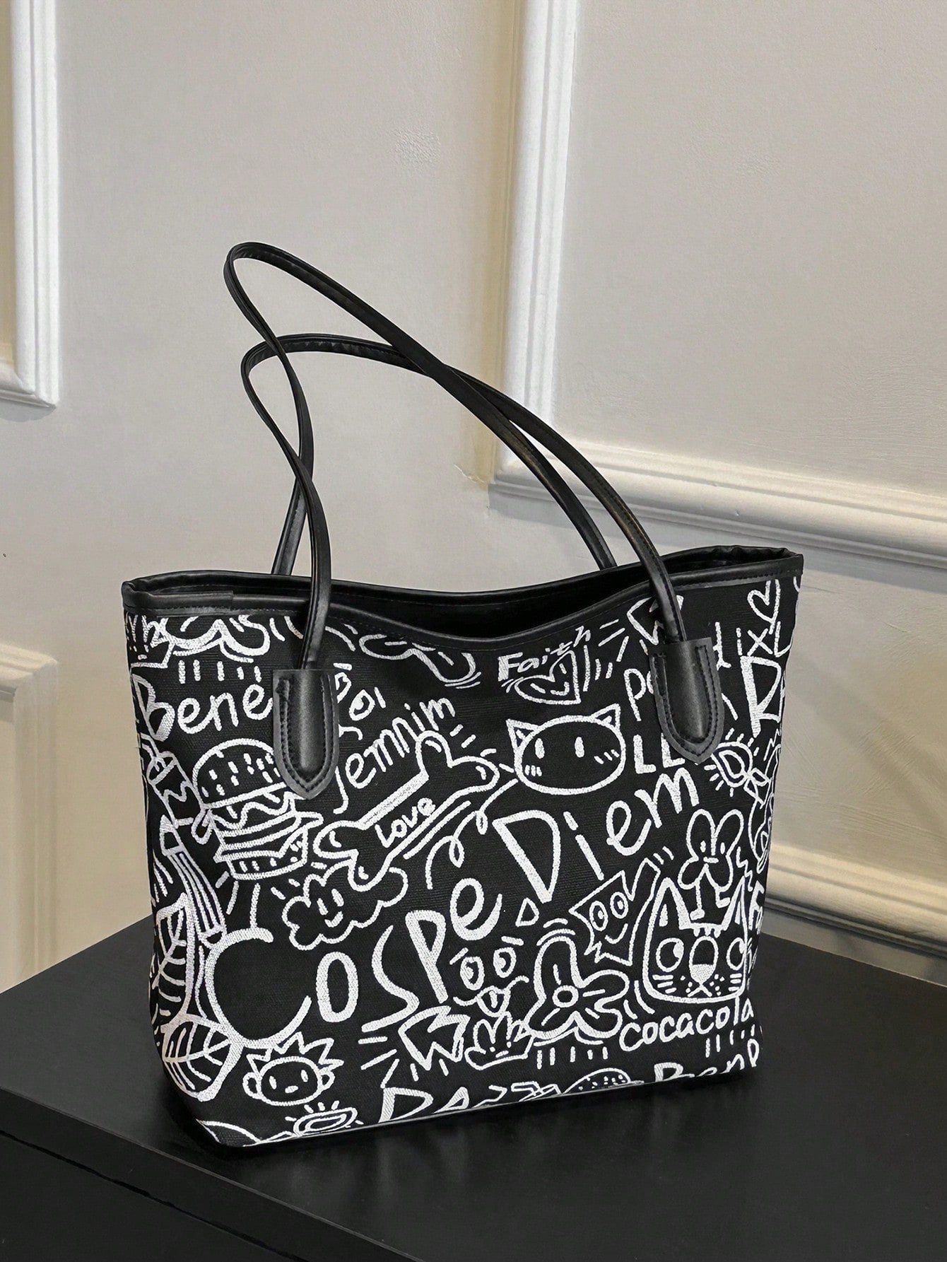 2024 New Arrival Women's Printed Large Capacity Shoulder Tote Bag, Fashionable And Versatile For University Students