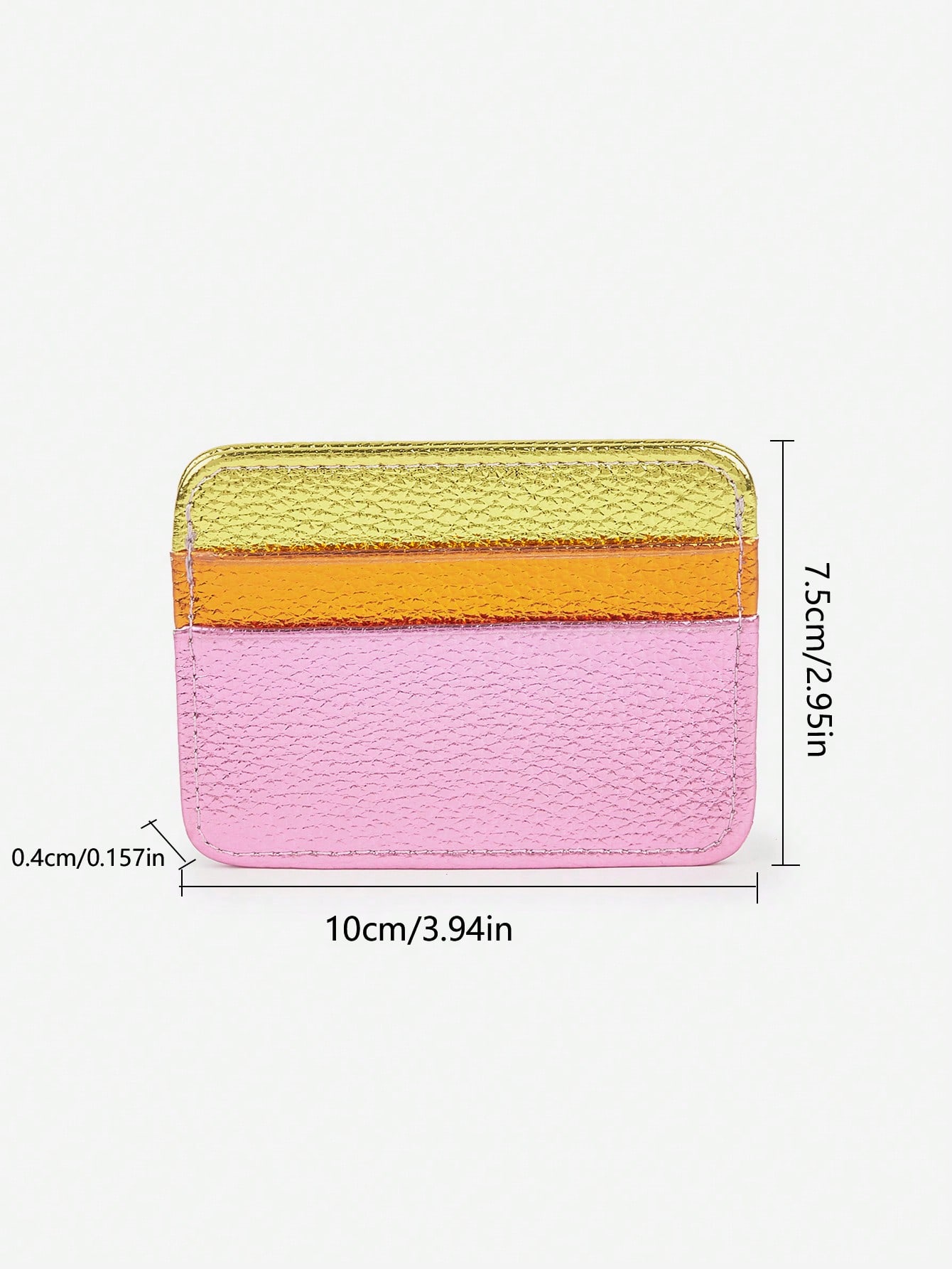 High-End Simple New Style PU Leather Coin And Card Wallet With Faux Leather Grain Effect, Pink, Metal Trim, Color Block Design, 