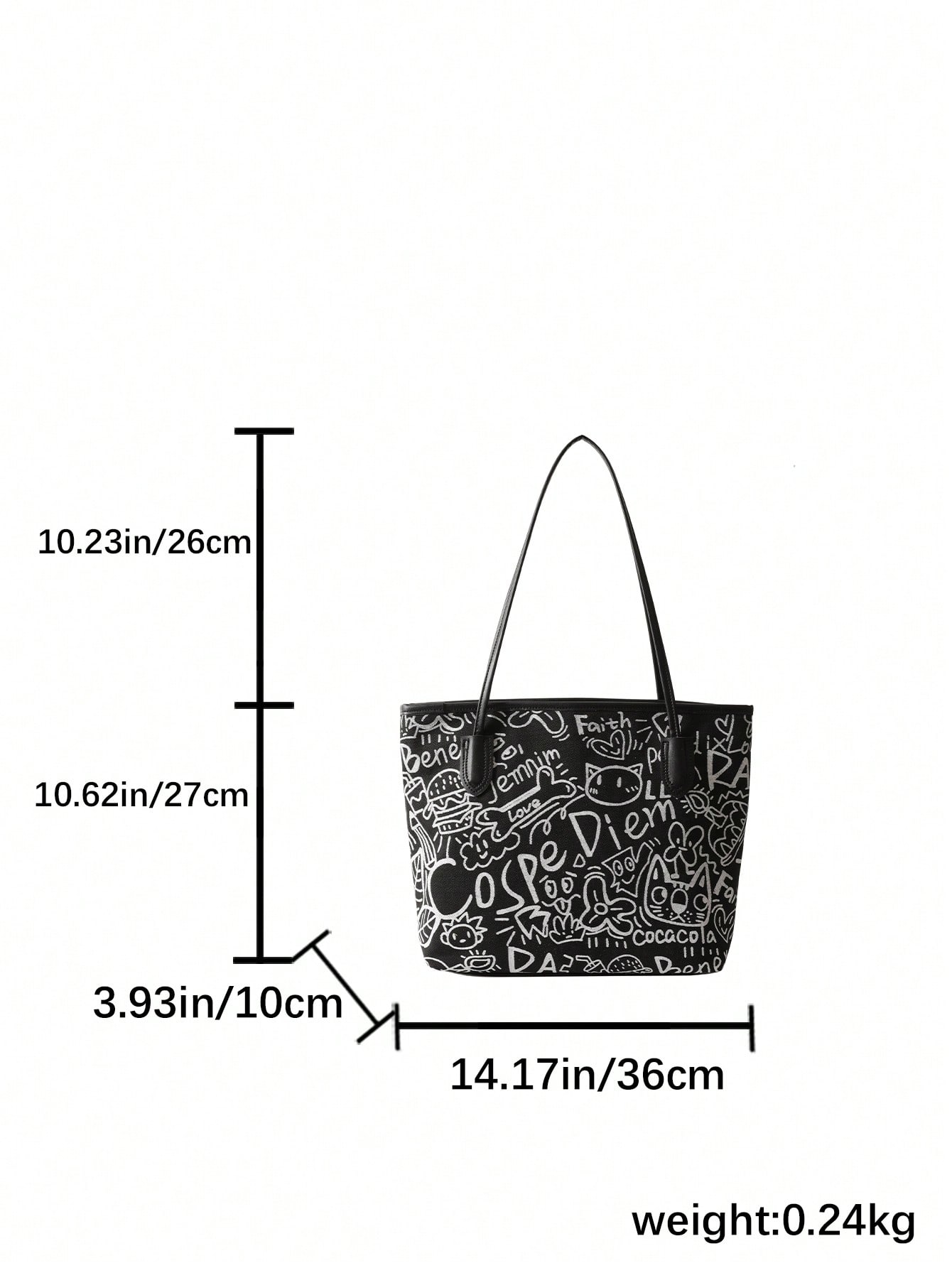 2024 New Arrival Women's Printed Large Capacity Shoulder Tote Bag, Fashionable And Versatile For University Students