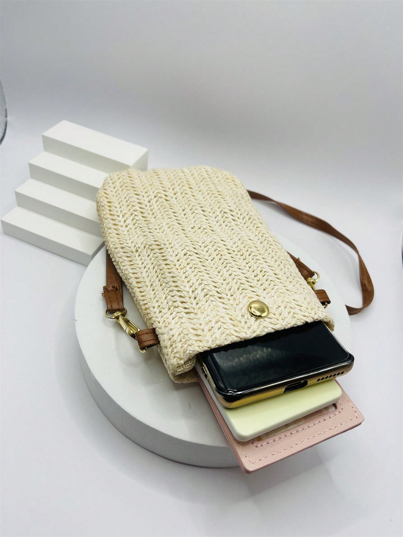 Medium-Studded Detail Phone Wallet Pp Purse Shoulder Bag Phone Case Crossbody Bag Phone Bag Clutch Cellphone Case Pouch Lightwei