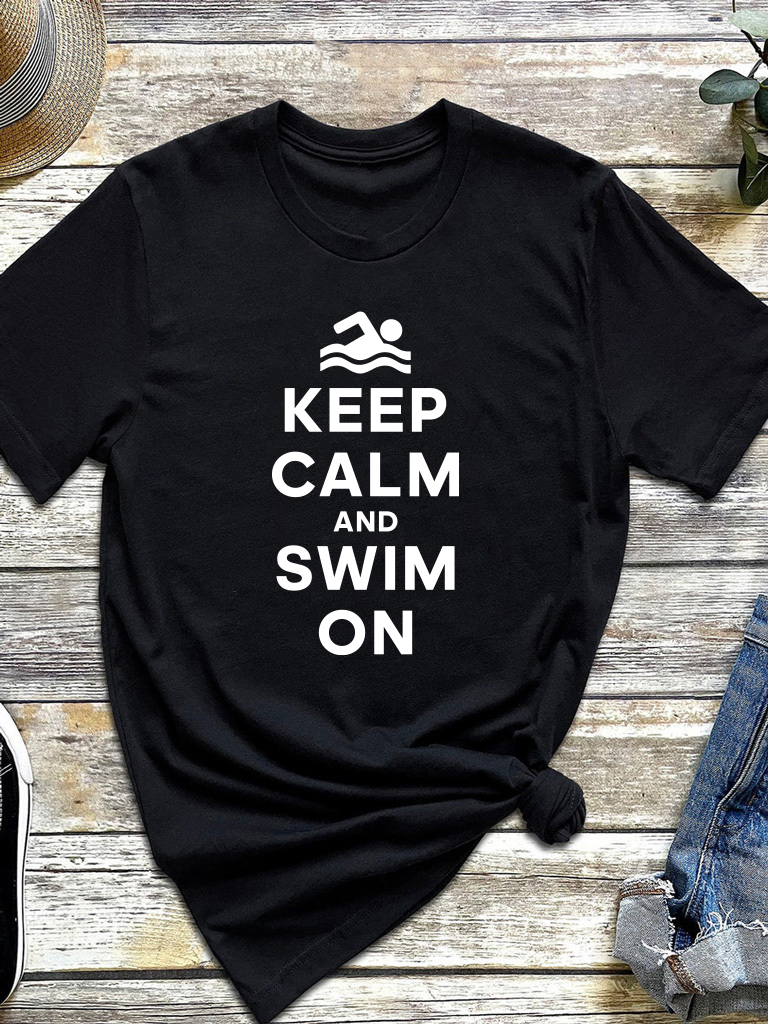 Футболка чоловіча чорна Keep calm and swim on