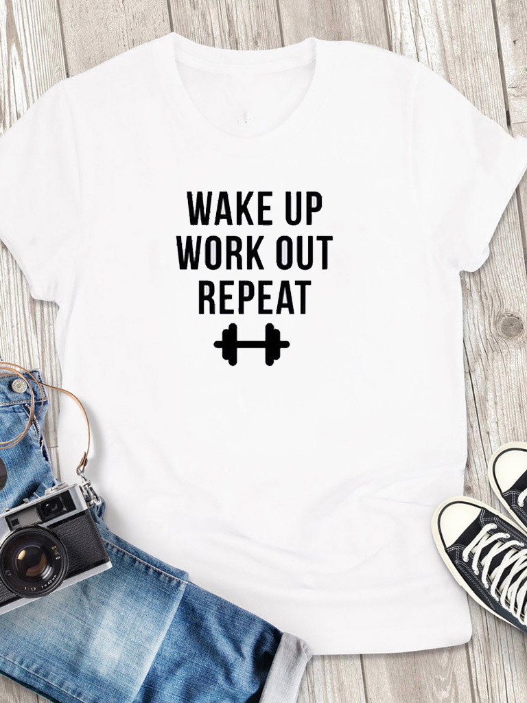 Футболка чоловіча біла Wake up. Work out. Repeat.