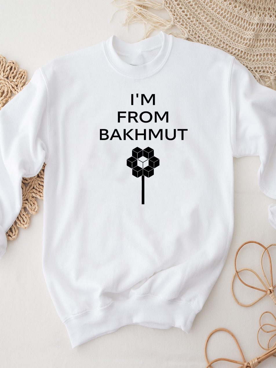 Світшот чоловічий білий I'm from Bakhmut