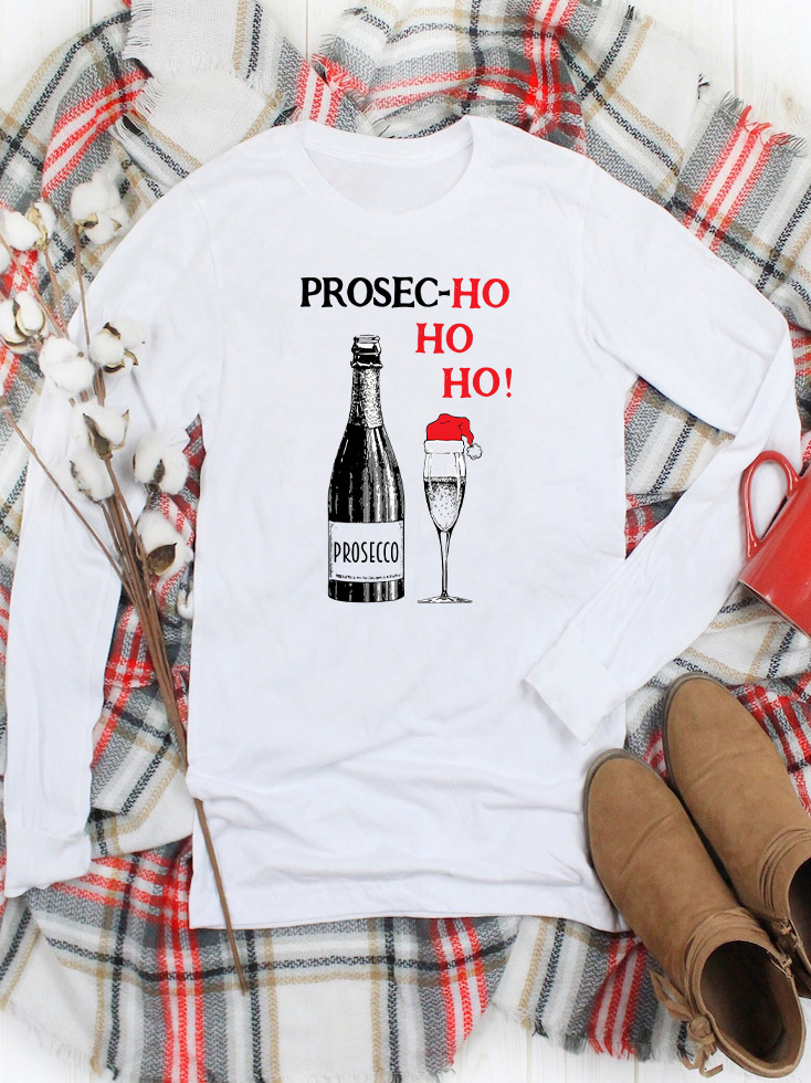 Лонгслів жіночий білий з рукавом реглан Prosecco for Santa