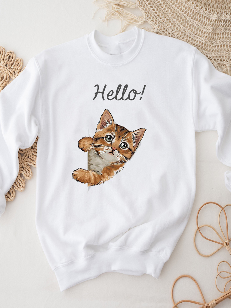 Світшот чоловічий білий Hello  I'm a kitten