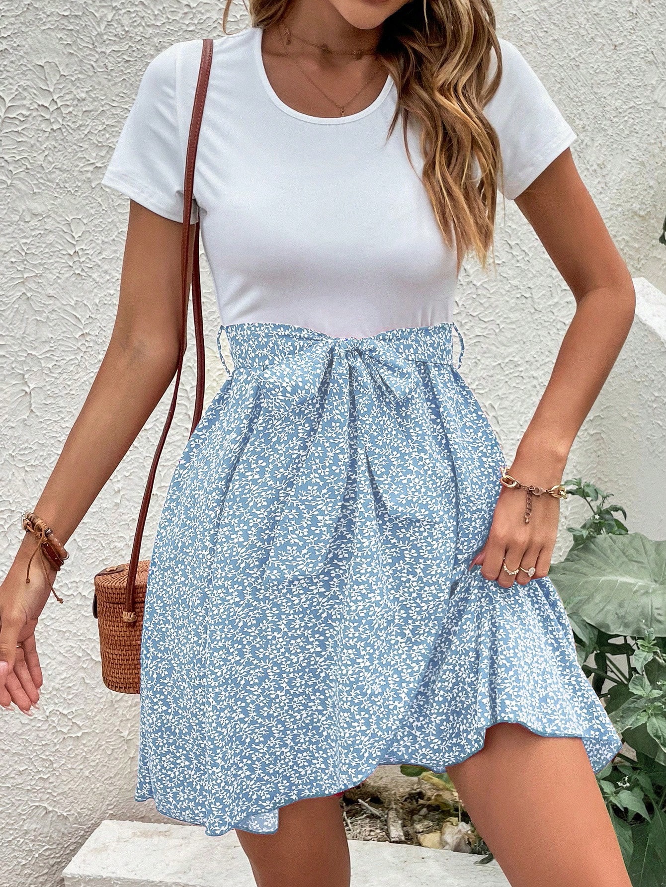 Ditsy Floral Print Belted Dress