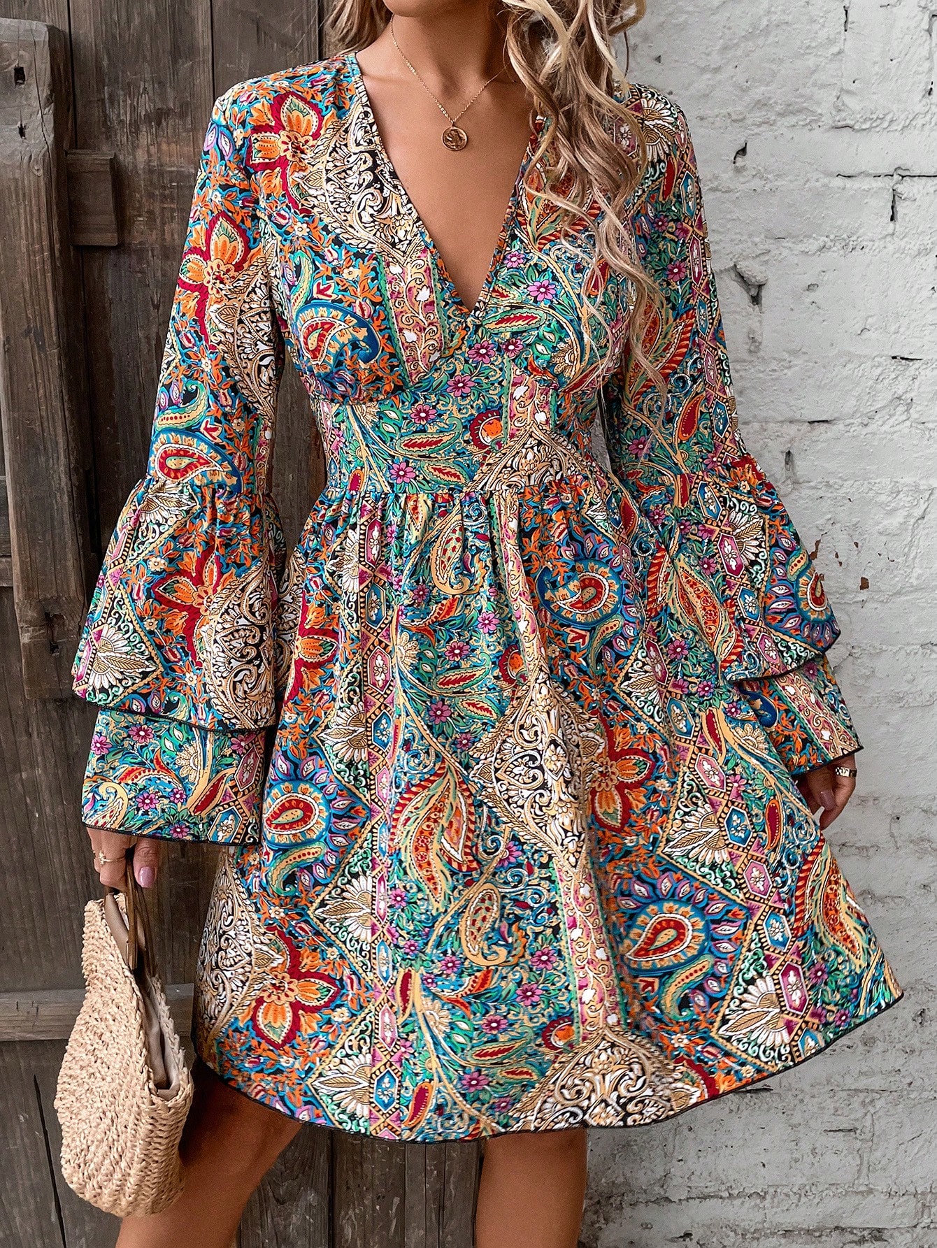 Women's Floral Print V-Neck Dress