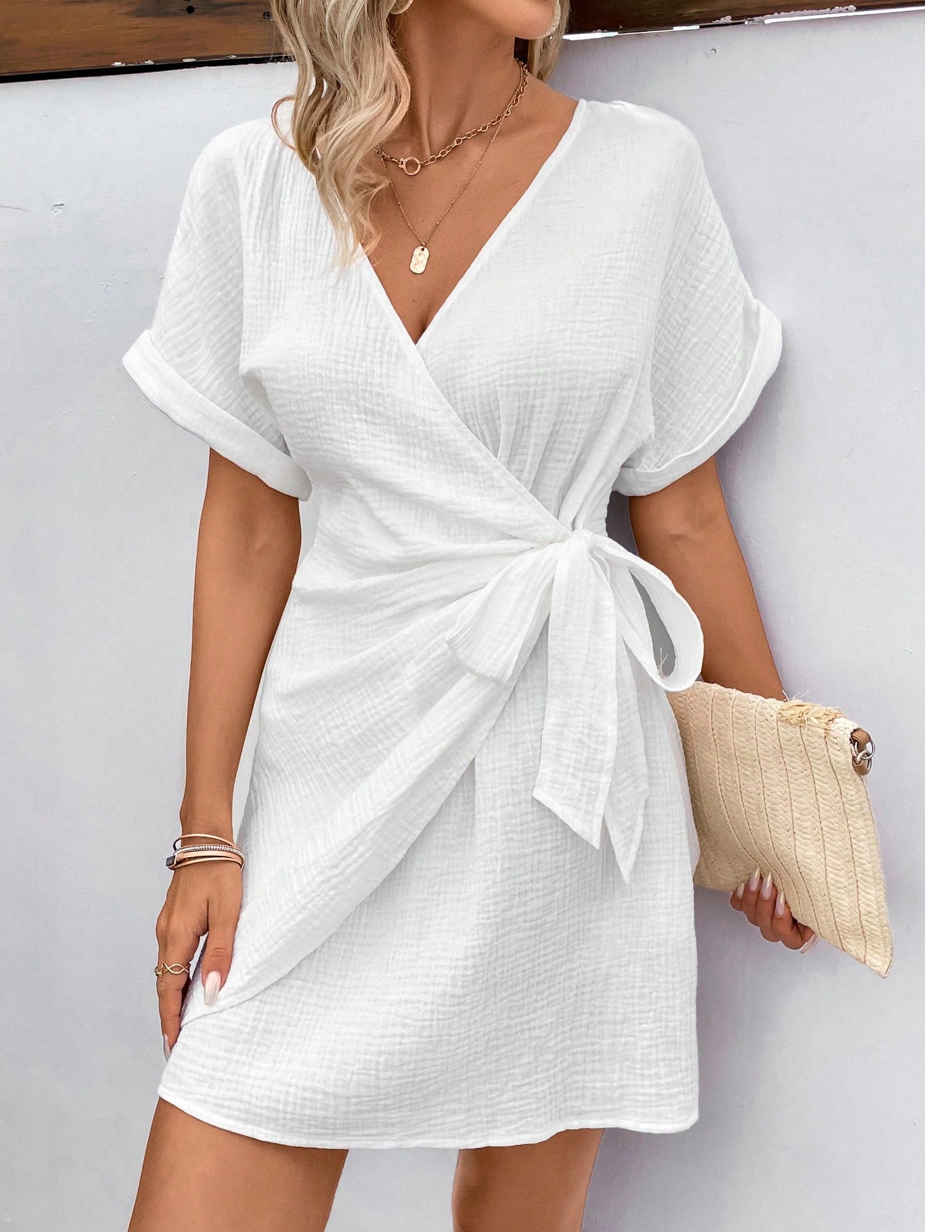 Women's Batwing Sleeve Wrap Design Dress