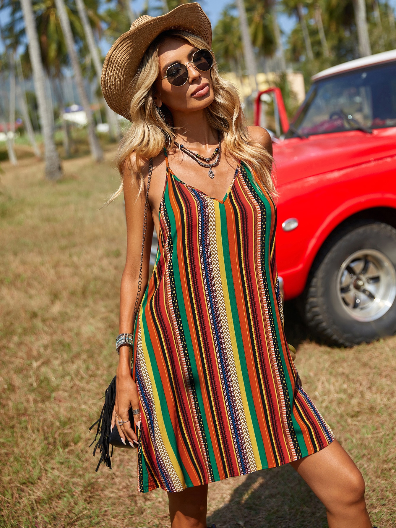 Striped Print Halter Dress