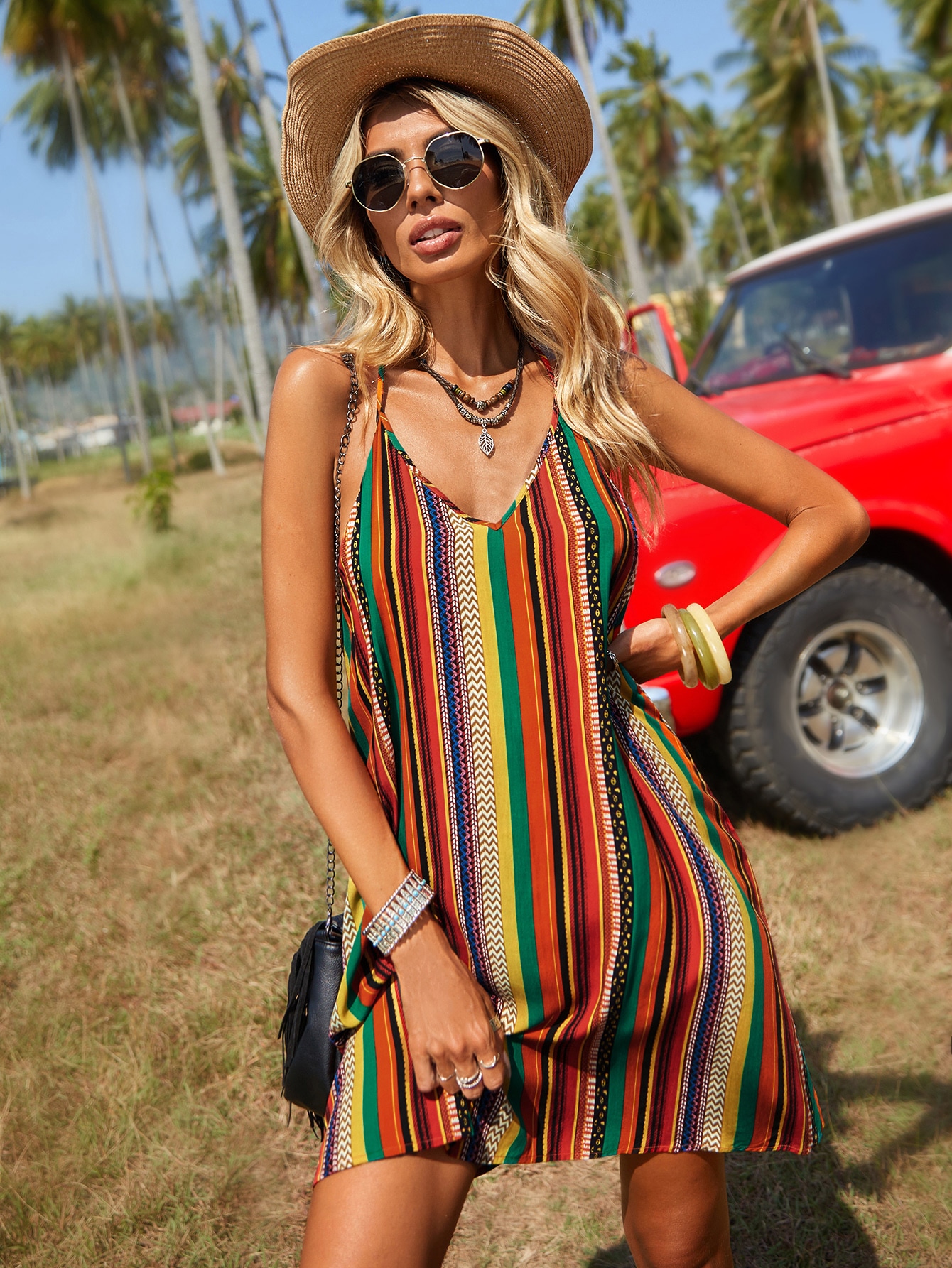 Striped Print Halter Dress