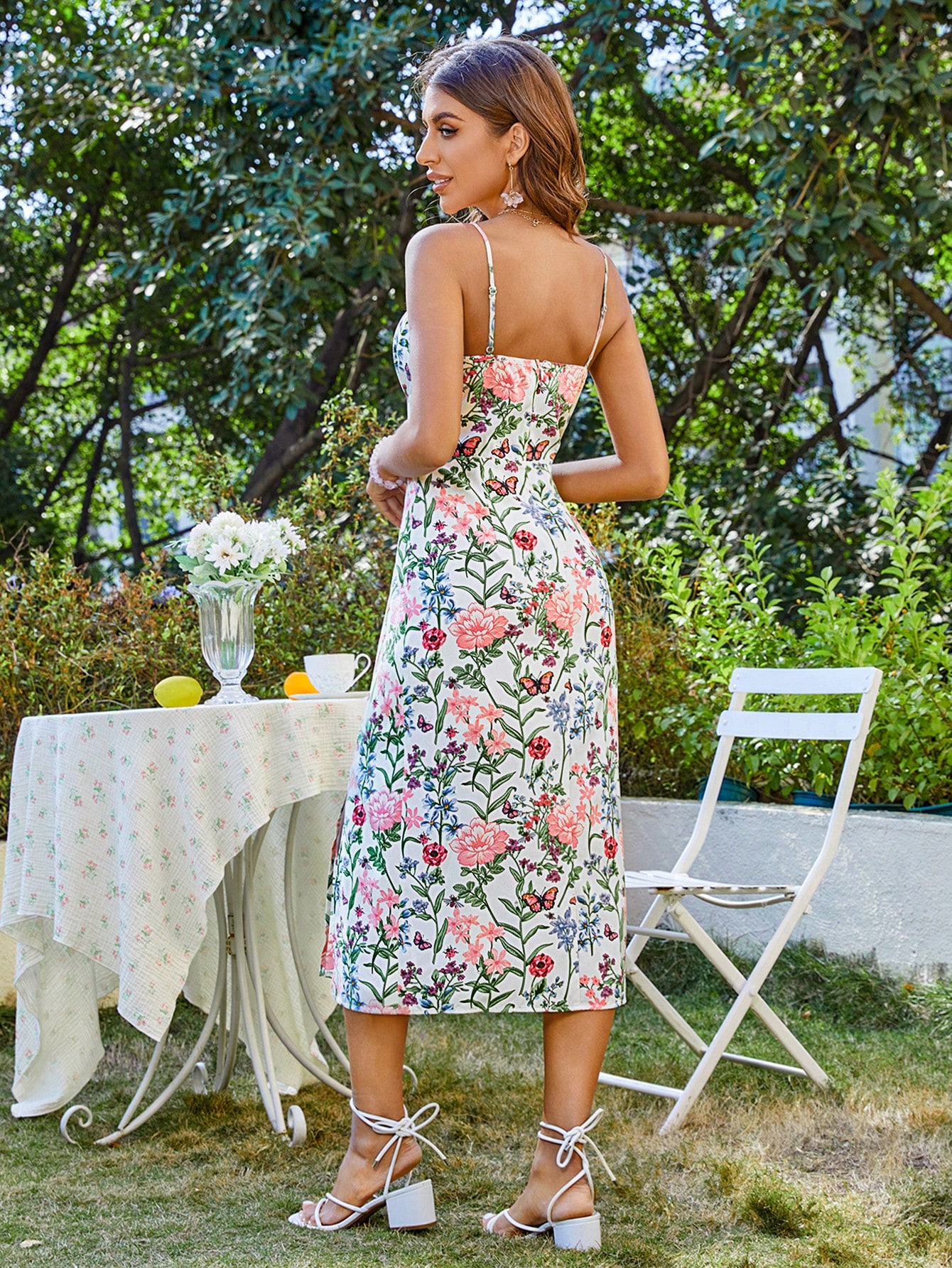 Women's Floral Print Vacation Cami Split Country Long Dress