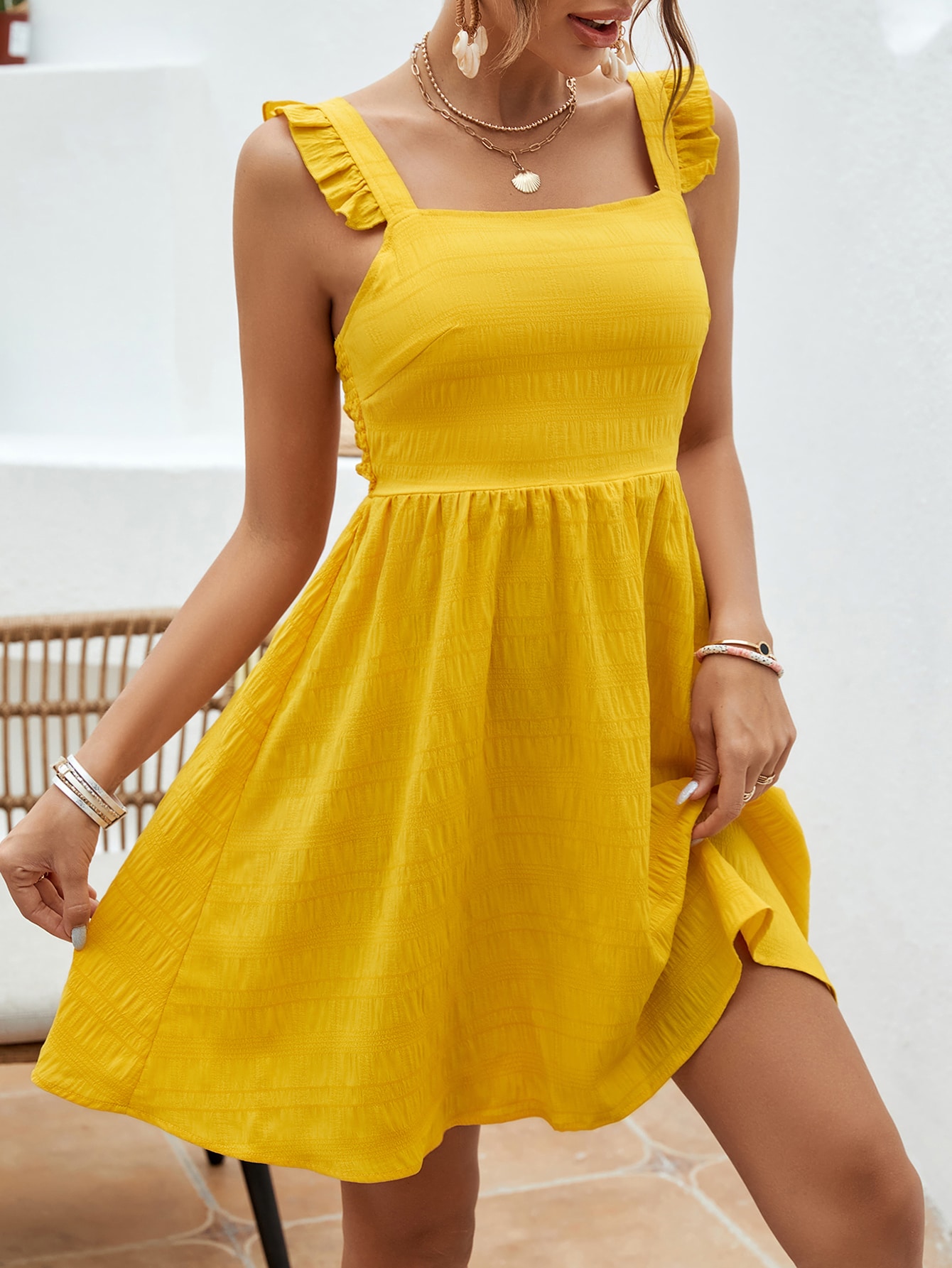 Solid Ruffle Trim Cami Dress