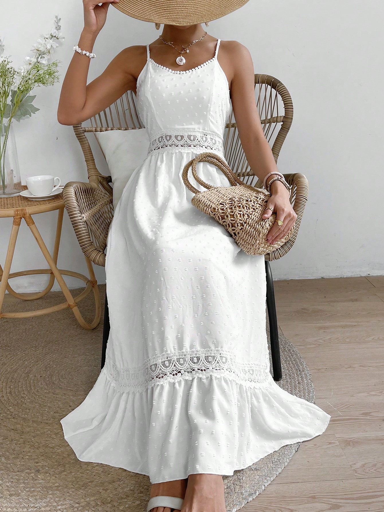 Women'S Lace Patchwork Spaghetti Strap Dress