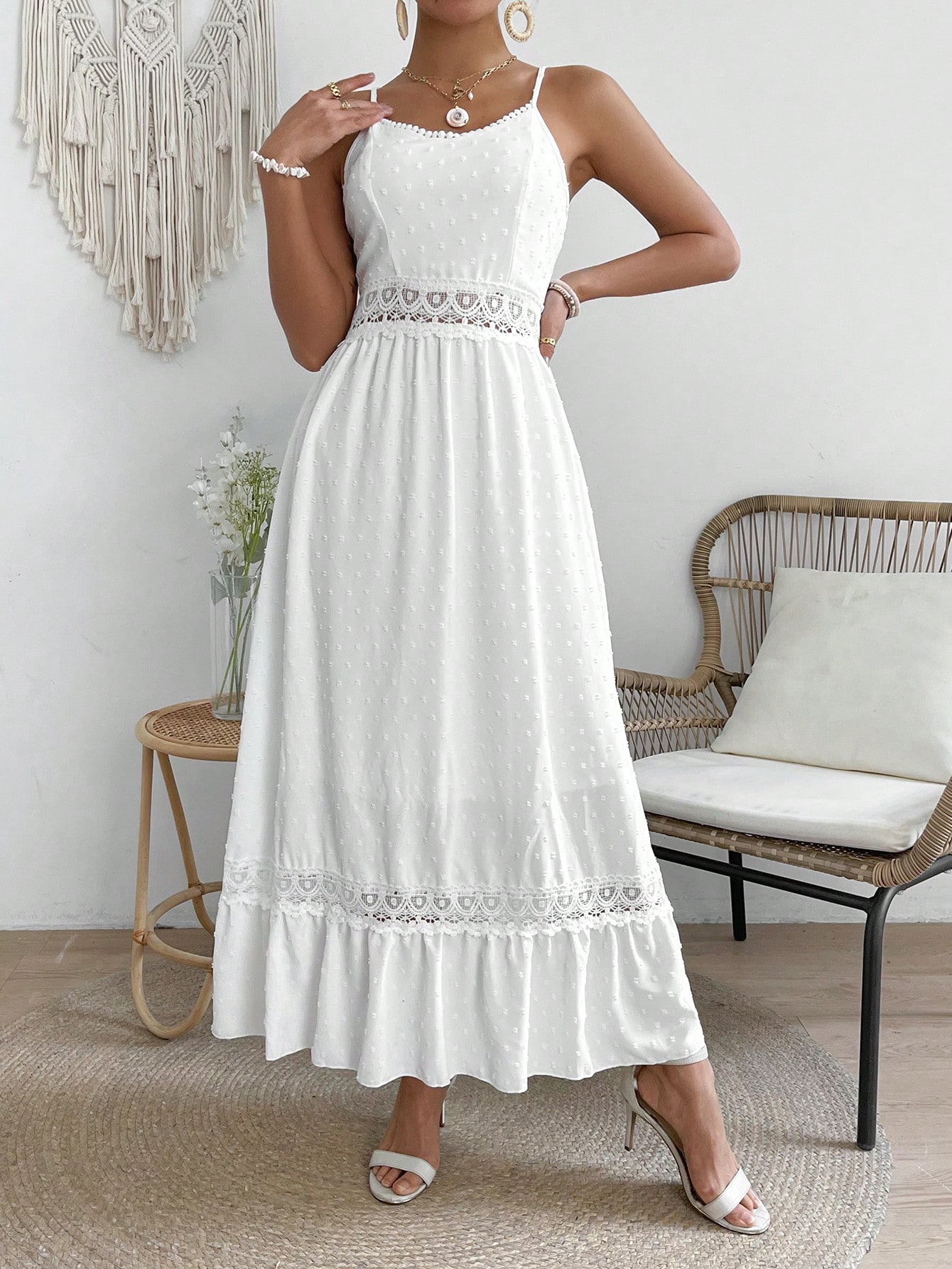 Women'S Lace Patchwork Spaghetti Strap Dress